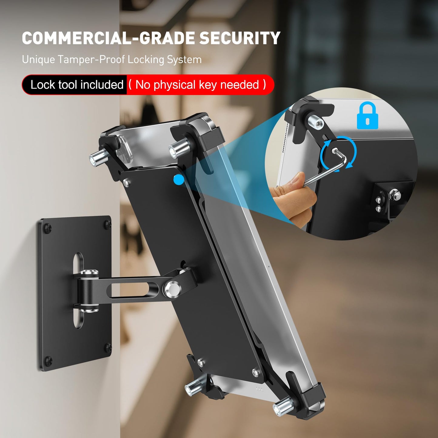 AboveTEK Universal Tablet Wall Mount, Anti-Theft iPad Mount with Locking Enclosure for 9.7"-13" Screen, Heavy-Duty Aluminum Kiosk for Business POS Display, Adjustable 360° Swivel & Tilt VESA Mount