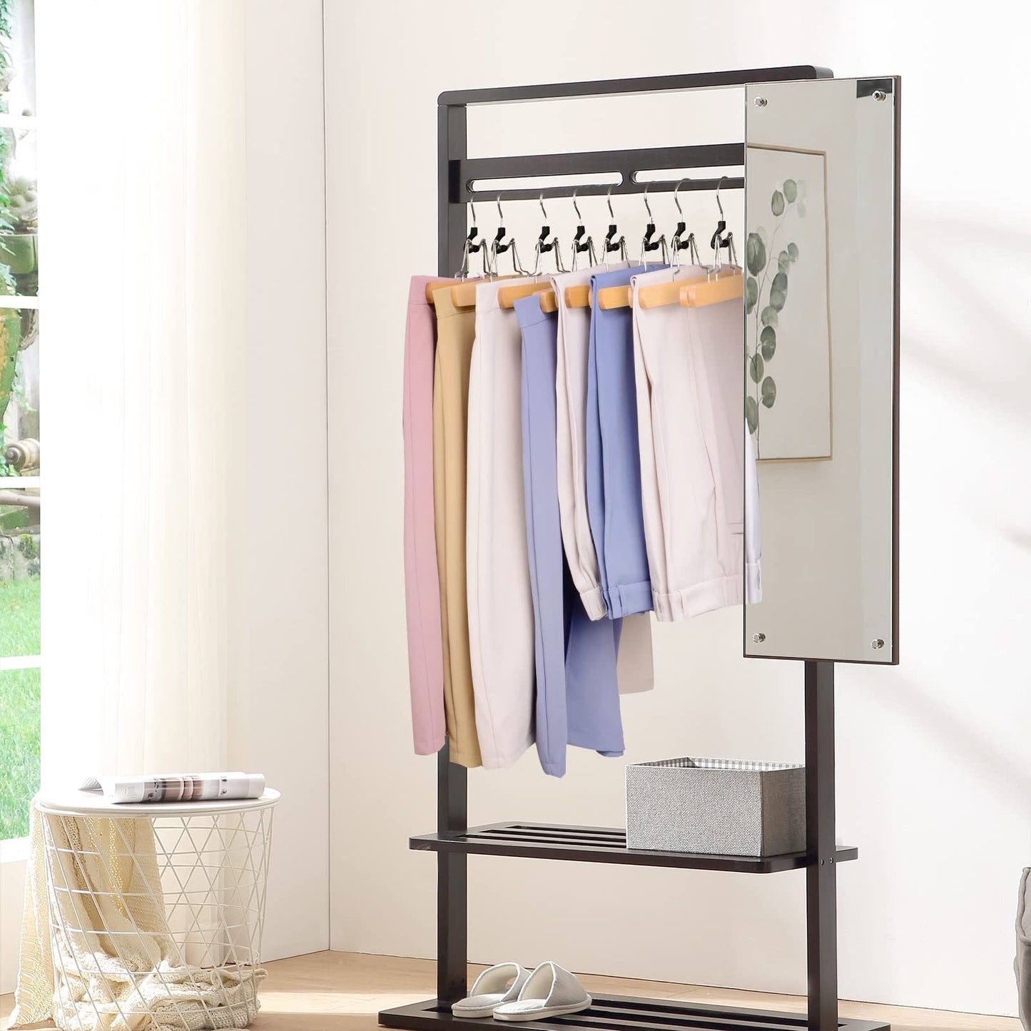 Nature Smile Wooden Trouser Hangers, 10 Pieces Non-Slip Skirt Hangers, Hair Extension Hangers, Jeans/Slack Hangers with 360° Rotating Hook - Pants Clip Hangers (Natural)