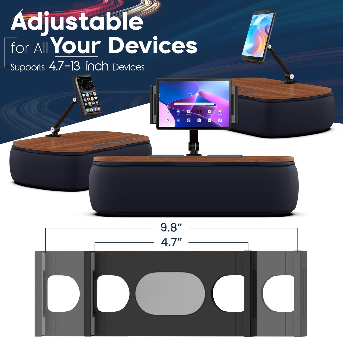SHOPPINGALL Lap Desk Beanbag Adjustable Tablet Holder Cushion Pillow Stand Compatible with Kindle, Tablet or Smartphone Between 4.7"-13" inches Lap Desk for Bed - SA-LDT-Gray