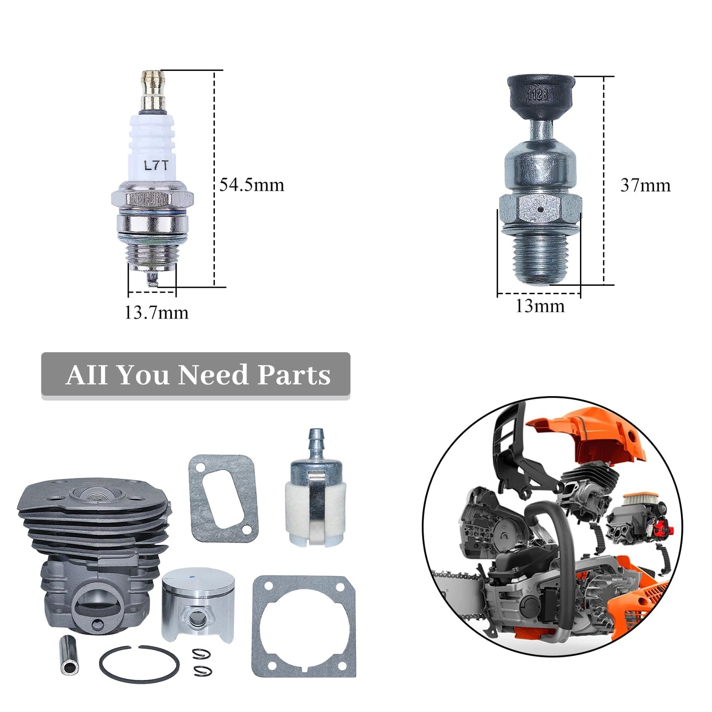 44mm Cylinder Piston Pin Ring Kit for Husqvarna 350 351 353 346 for Jonsered CS 2150 2149 2152 2153 Chain Saw Nikasil Plated Parts