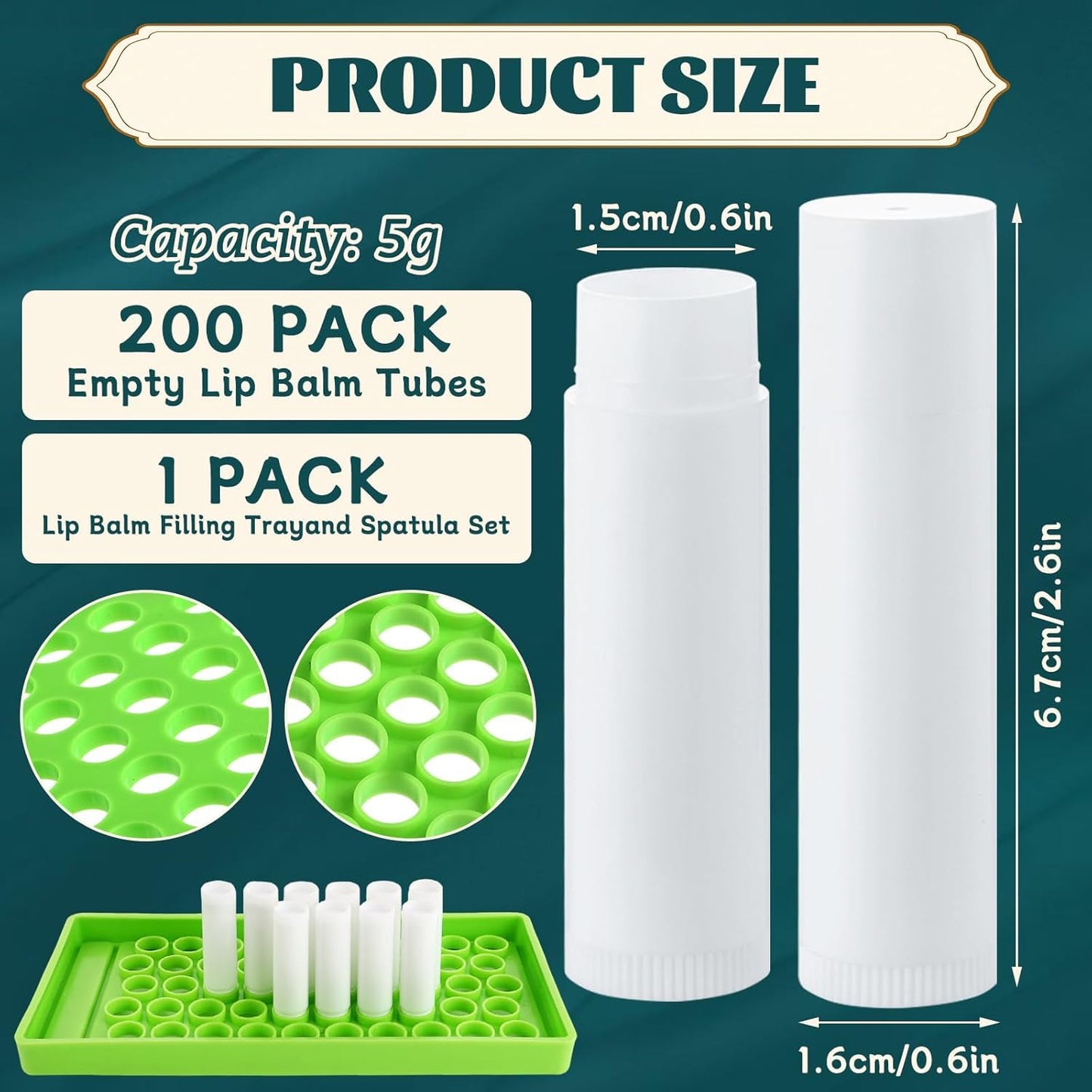 200PCS Plastic Lip Balm Tubes 5ml/5g White Lip Balm Container Tubes with Filling Tray and Spatula, Leak Free, Refillable