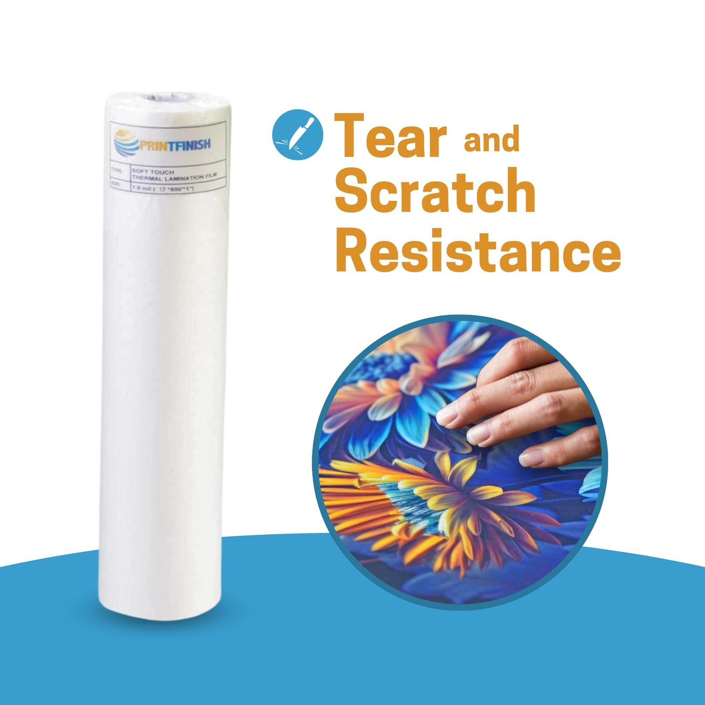 Printfinish Soft Touch Matte Laminating Film Roll - Velvet Finish Thermal Lamination Film - Scratch & Fingerprint Resistant PET Roll for Business Cards & Brochures - 12" x 500" x 1" Core