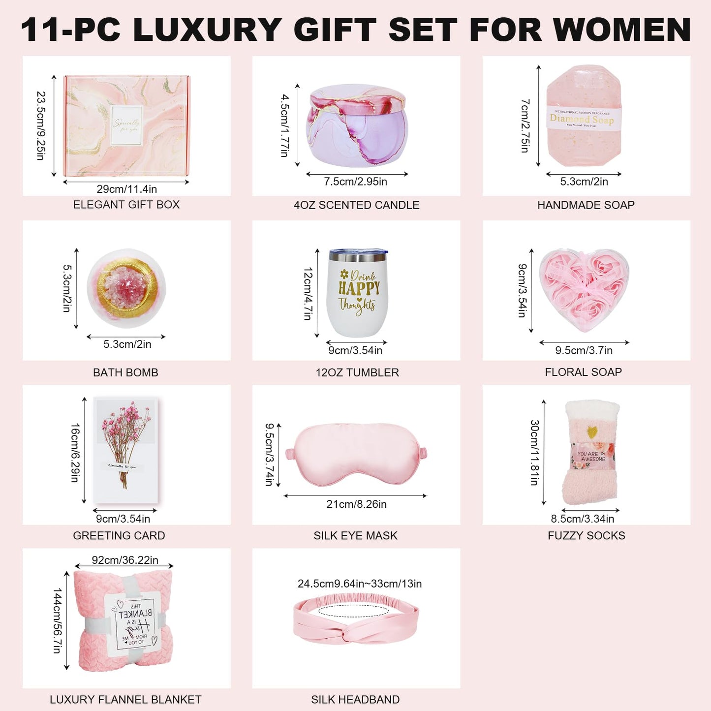 Birthday Gifts for Women Self Care Gifts Get Well Soon Gifts, Care Package Rose Relaxing Spa Gifts Basket w/ Luxury Flannel Blanket, Unique Mothers Day Gifts for Mom Her Friend Sister Wife Grandma