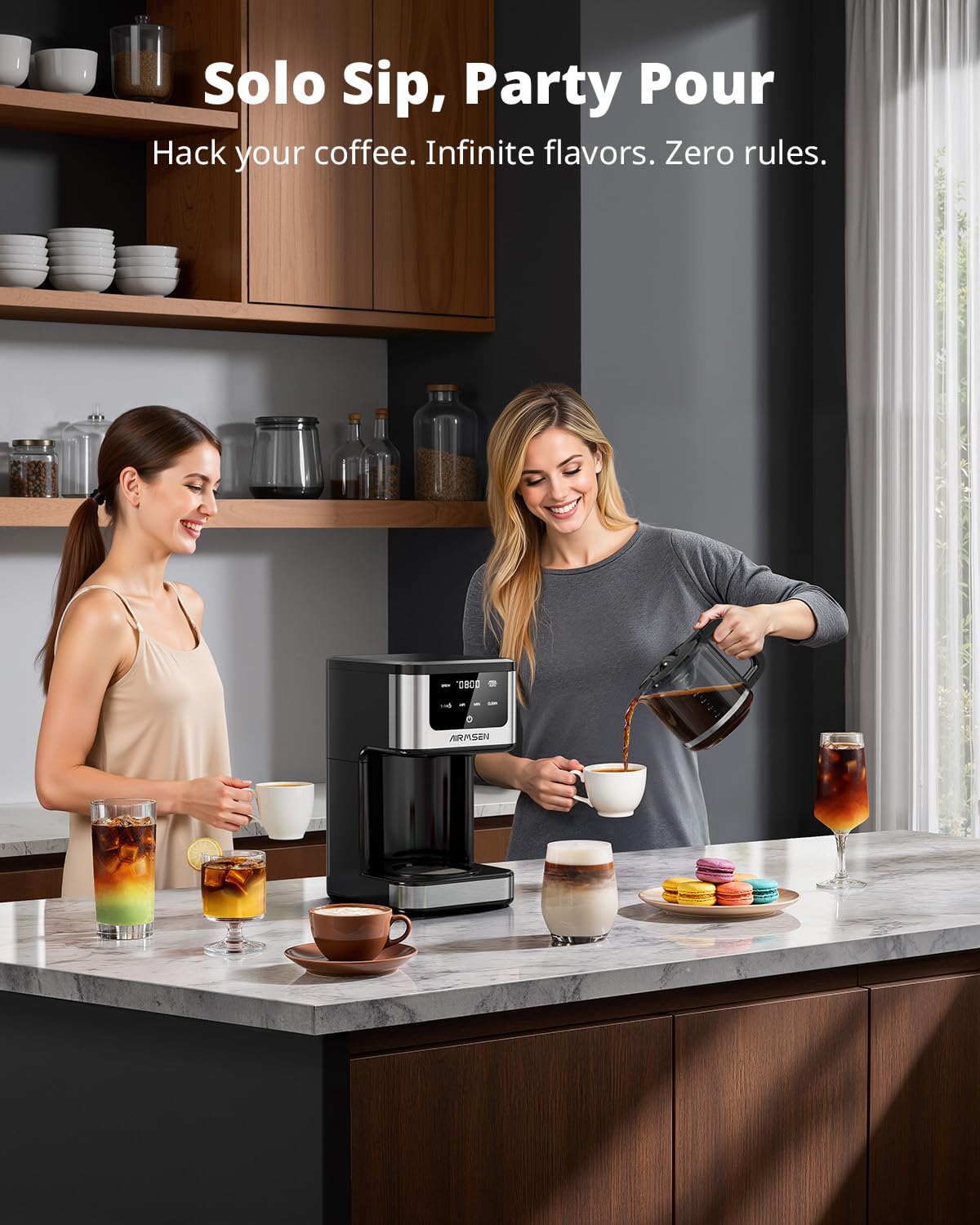 AIRMSEN 14-Cup Programmable Drip Coffee Maker – 1000W Fast Brewing Coffee Machine with Timer, Delay Start & 2H Keep-Warm, 73oz Tank, Touchscreen & Glass Carafe – Perfect for Home & Office Use