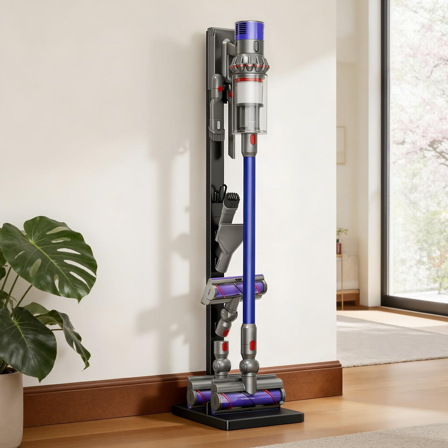 Vacuum Cleaner Stand Compatible with Dyson V15, V12, V11, V10, V8, V7, V6 & G5 – Freestanding Holder with Accessory Storage, No Drilling Required, Easy Installation