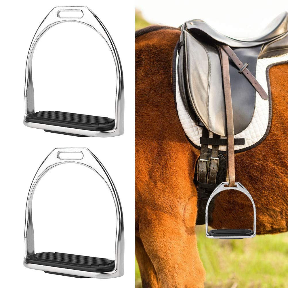 1 Pair Iron Horse Stirrups, 4.8inch Riding Equestrian Plating Iron Horse Stirrups with Black Rubber Horse Mat for Horse Riding Equestrian Accessories