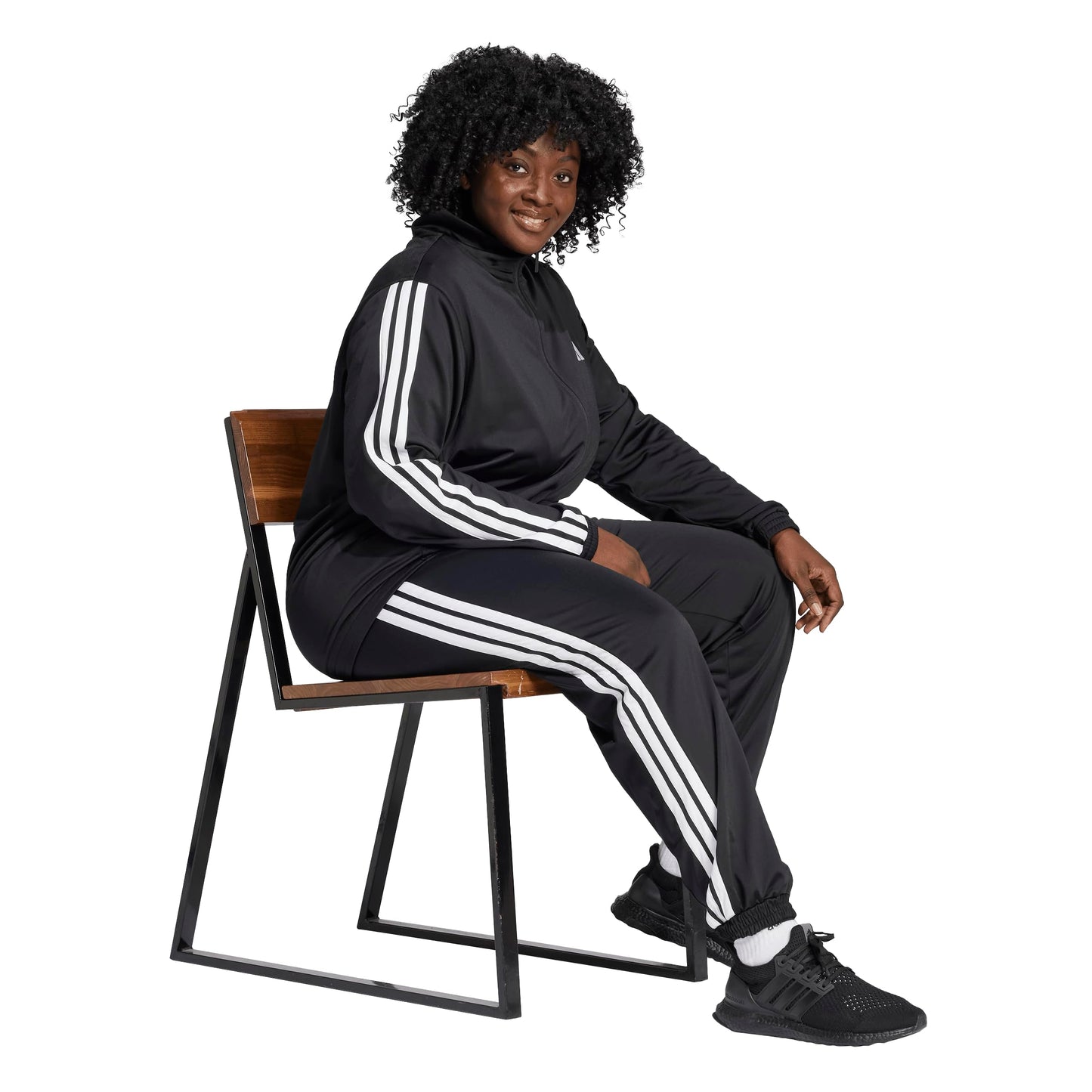 adidas Womens Tricot 3-Stripes Track Top,Black/White,Medium