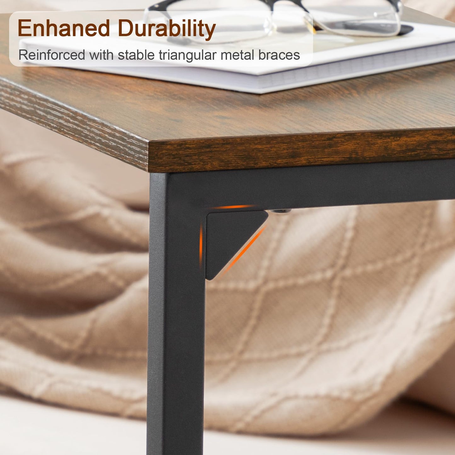 AMHANCIBLE C-Shaped End Table Set of 2, 26.37" H, Couch Tables that Slide Under Sofa, Sturdy Side Table for Living Room, Bedroom, Small Space, Rustic Brown, HET02BBR
