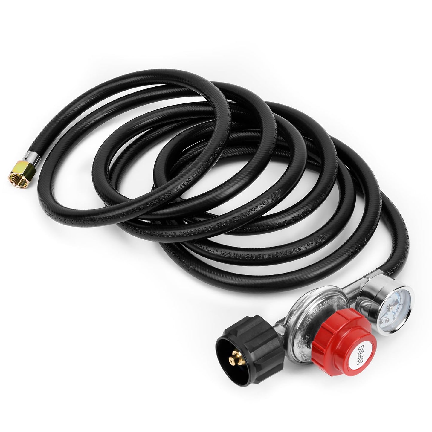 only fire 12 Ft 0-30PSI Propane Regulator High Pressure with PSI Gauge QCC-1 Connection Hose for Grill, Heater, Turkey Fryers, Burner, Fire Pit