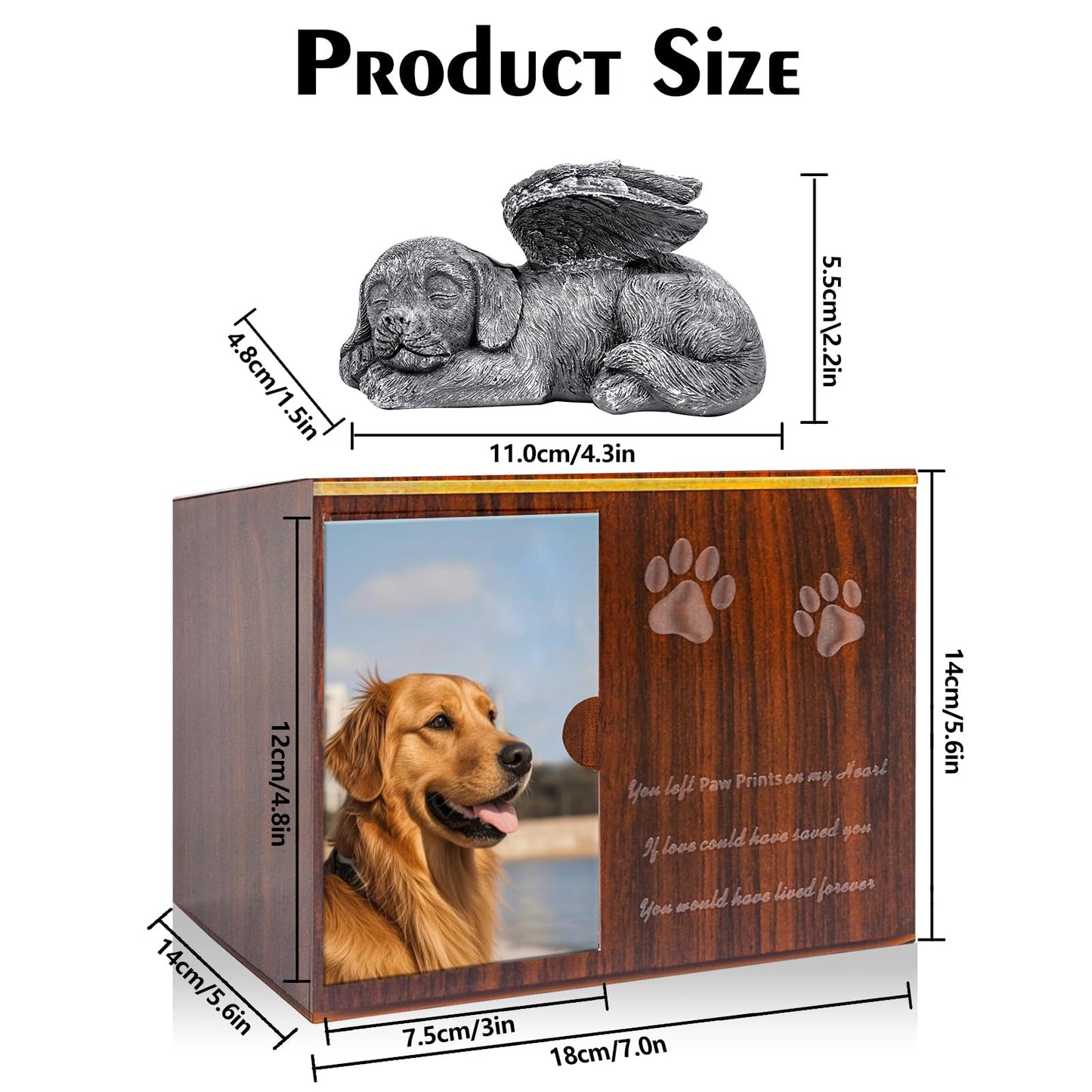 Cityjoy Dog Urn for Ashes, Large Wooden Texture Acrylic Memorial Urn with Angel Dog Statue, Pet Urns for Dogs Ashes Keepsake Box, Sympathy Remembrance Gift for Loss of Beloved Pet Urns for Dogs