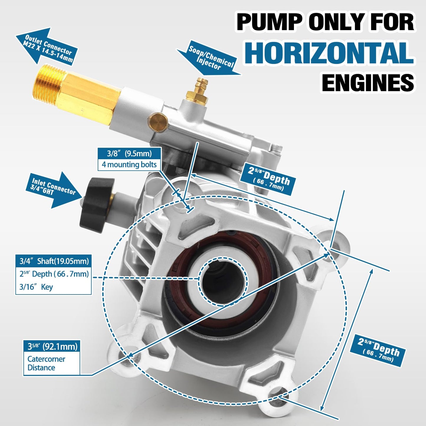 2800PSI Pressure Washer Pump, 3/4’’ Shaft Horizontal Pressure Washer Pump, High Pressure Water Pump Replacement for Pressure Washer