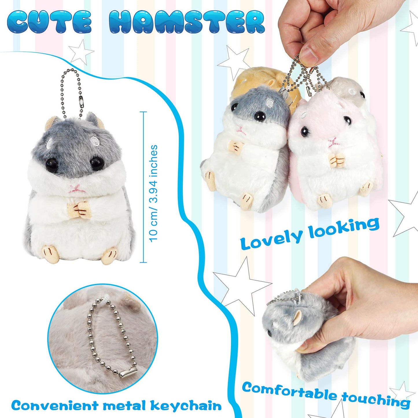 12 Pieces Cute Hamster Stuffed Animal Bulk Hamsters Plush Toy Small Stuffed Doll with Chain for Kid Boy Girl Party Favors Goodie Bag Fillers Carnival Prizes Birthday Gift, 4 Inches (Lovely Style)