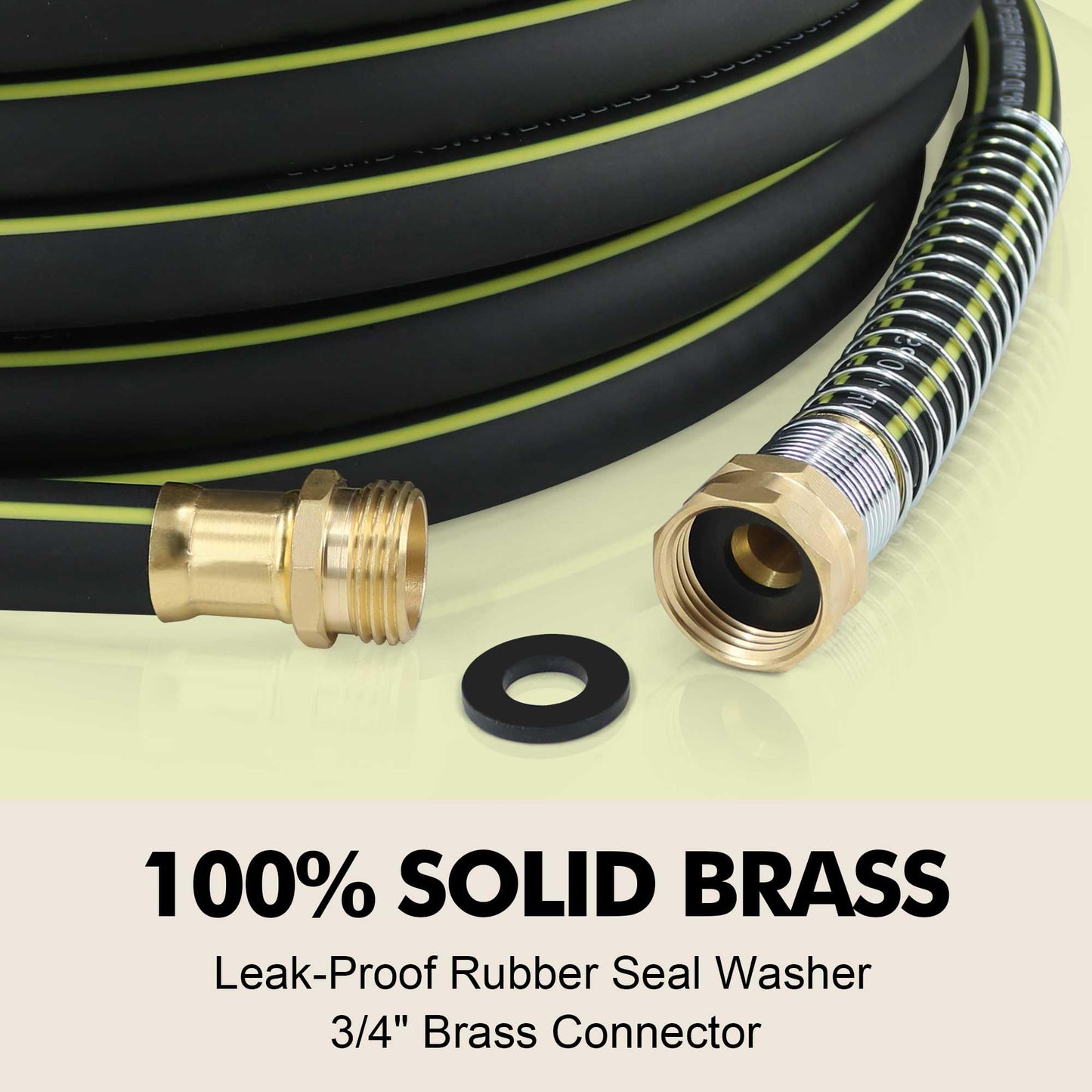 Wurzberge Rubber Garden Water Hose 25ft, Leak Proof Garden Hose with Brass Connector, Flexible and Lightweight for Easy Move Round Yard