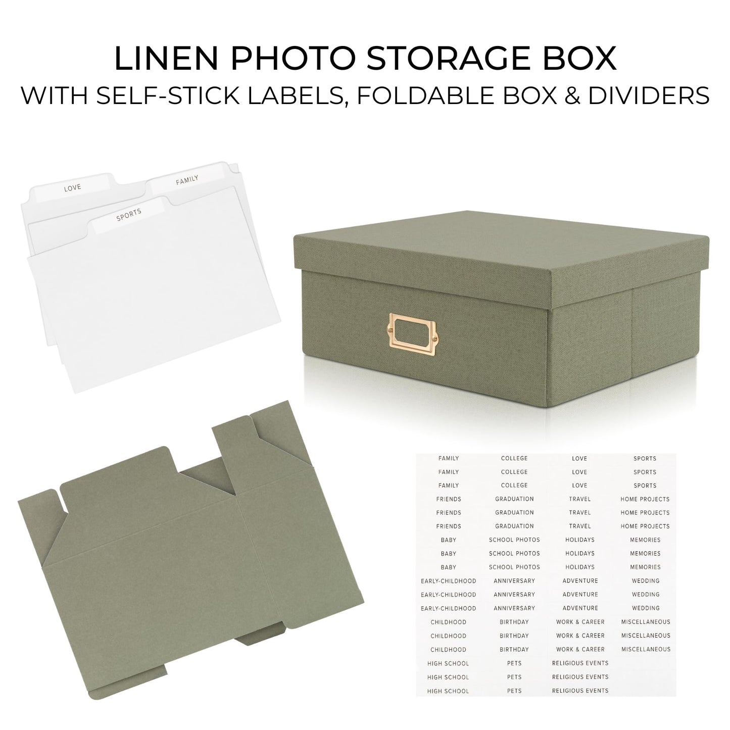 ZICOTO Decorative Photo Storage Box - Sturdy Linen Photo Organizer with Dividers is Perfect to Store Up to 1700 Pictures and 4x6 Photos - Portable Scrapbook Storage Containers with Lid