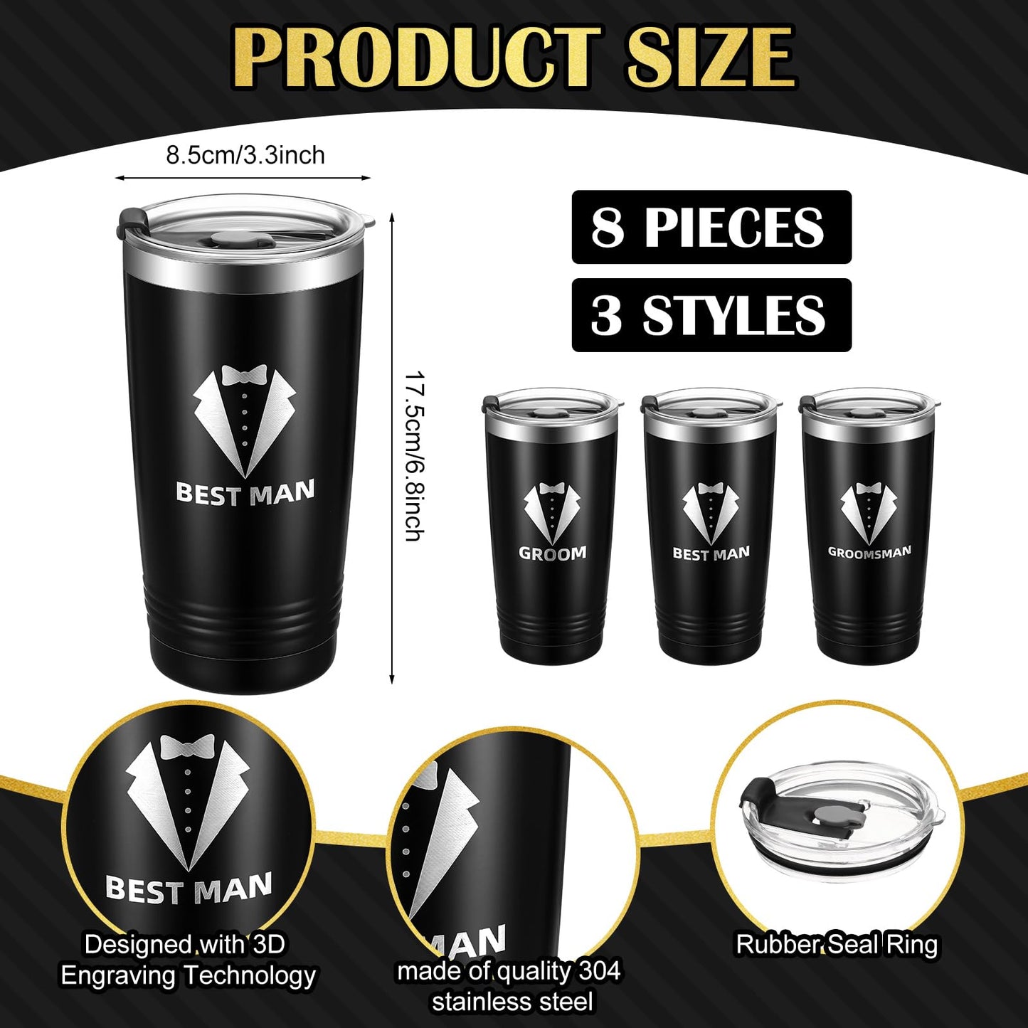 Skylety 8 Pack 20 oz Groomsmen Gifts Groom Cups Groomsmen Tumblers with Lid Stainless Steel Groomsmen Cups for Bachelor Party Wedding Proposal Travel Gift