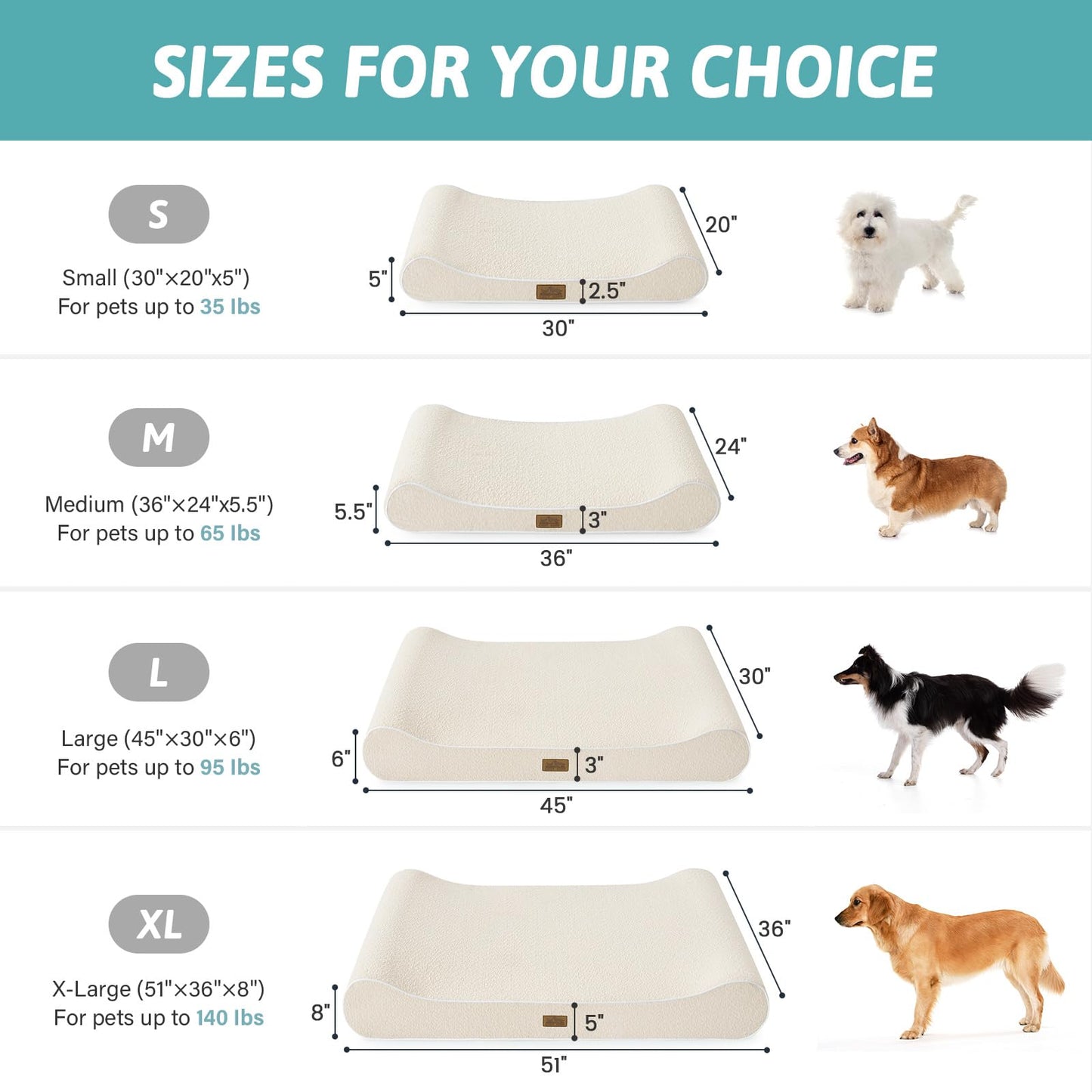 COZY KISS Orthopedic Dog Bed for Large Dogs up to 90 lbs - Removable Washable Cover with Waterproof Lining & Non-Skid Bottom, Cotton-Polyester Blend Boat-Shaped Lounger Mattress, L(45x30x6in), Beige