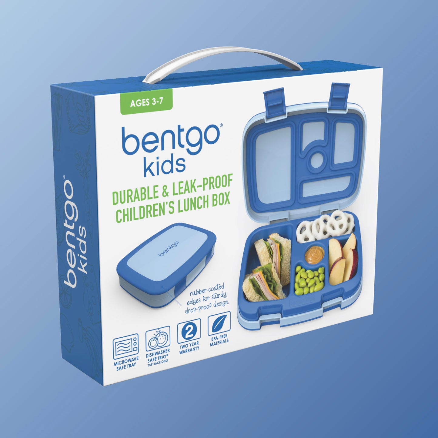 Bentgo® Kids Bento-Style 5-Compartment Lunch Box - Ideal Portion Sizes for Ages 3 to 7 - Leak-Proof, Drop-Proof, Dishwasher Safe, BPA-Free, & Made with Food-Safe Materials (Blue)