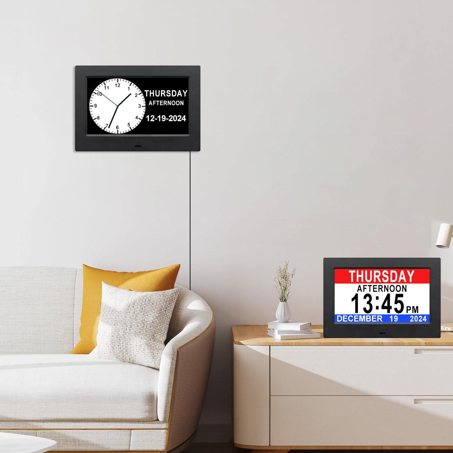 Johnziny Digital Day Clock 7 Inch,Calendar Clocks,Dementia Clocks for Seniors,with Day and Date for Elderly,12 Alarms Option,Auto Dimmable,Large Number Digital Clock with Large Display (Black)