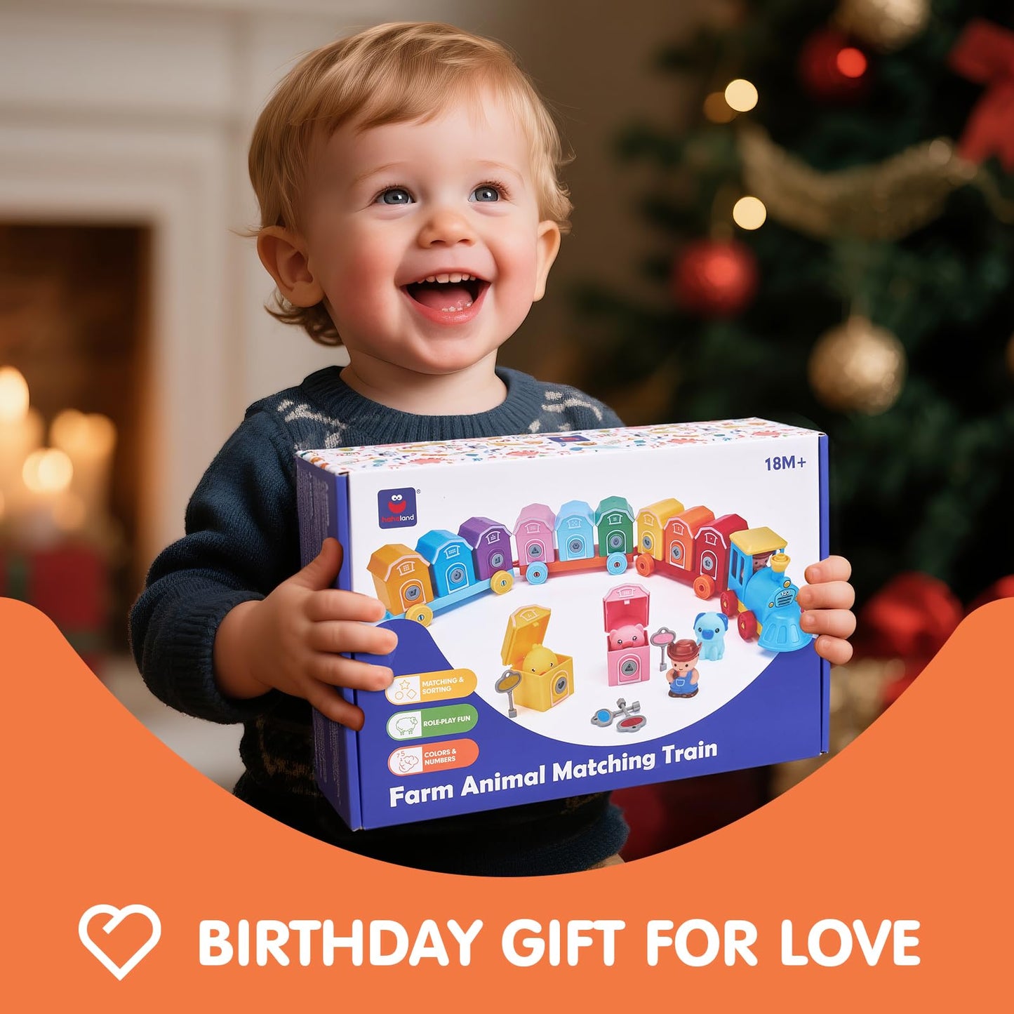 hahaland Toddler Learning Farm Train Set for Toddlers 1-3 Years - Counting Matching & Sorting Montessori Toys, Finger Puppets, Keys to Lock and Unlock Barns Birthday for Baby Boys Girls