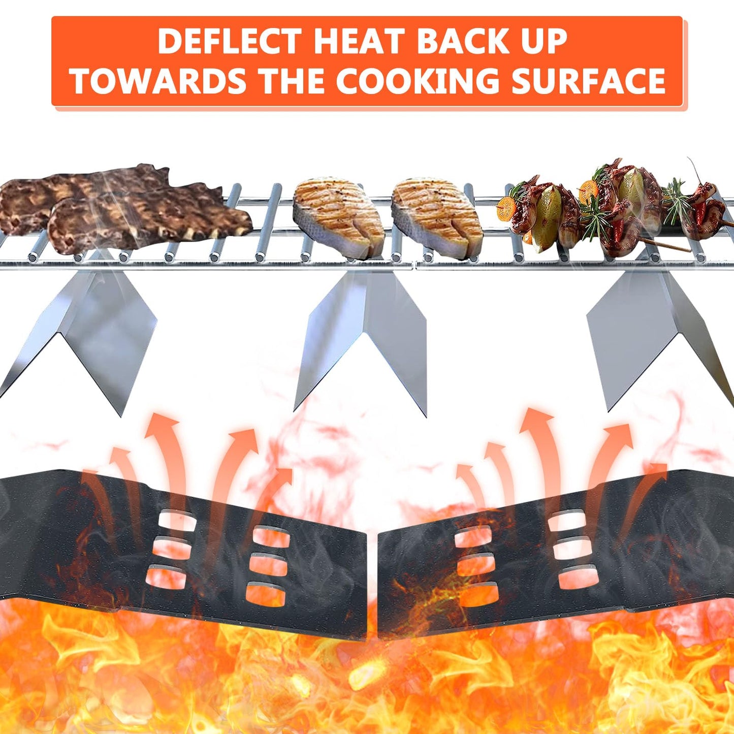 QuliMetal 17.5 Inch Flavorizer Bars and Heat Deflectors for Weber Genesis 300 Series Grill with Front Control Knob, Genesis E310 E320 E330 S310 S320 S330, Porcelain Steel Parts for Weber 7620 7621