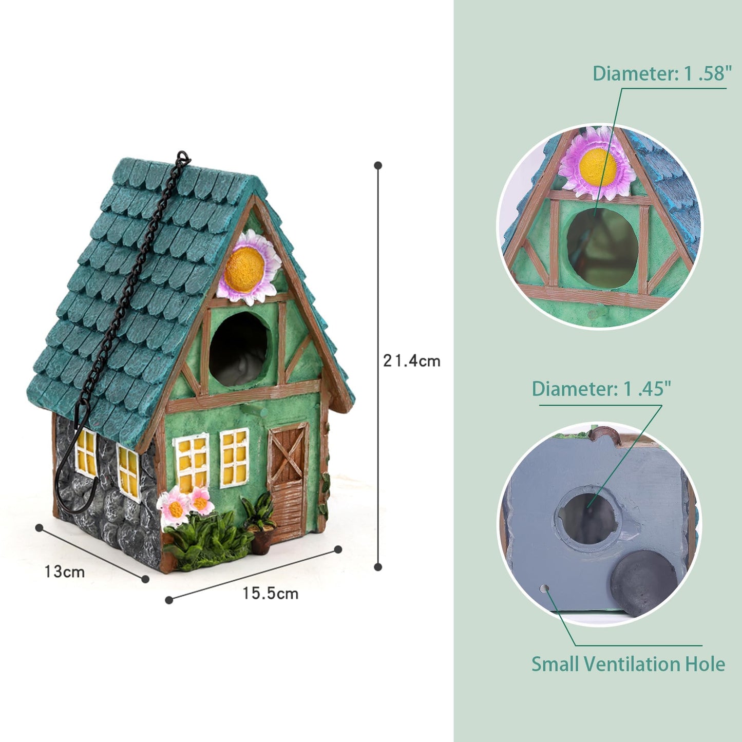 Attivolife Bird House for Outdoor Garden, Unique Gift for Women Mom Grandma Birdman Lovers, Resin Hanging Birdhouses for Outside, Weatherproof Art for Yard Patio Decoration Bluebird Finch Cardinals