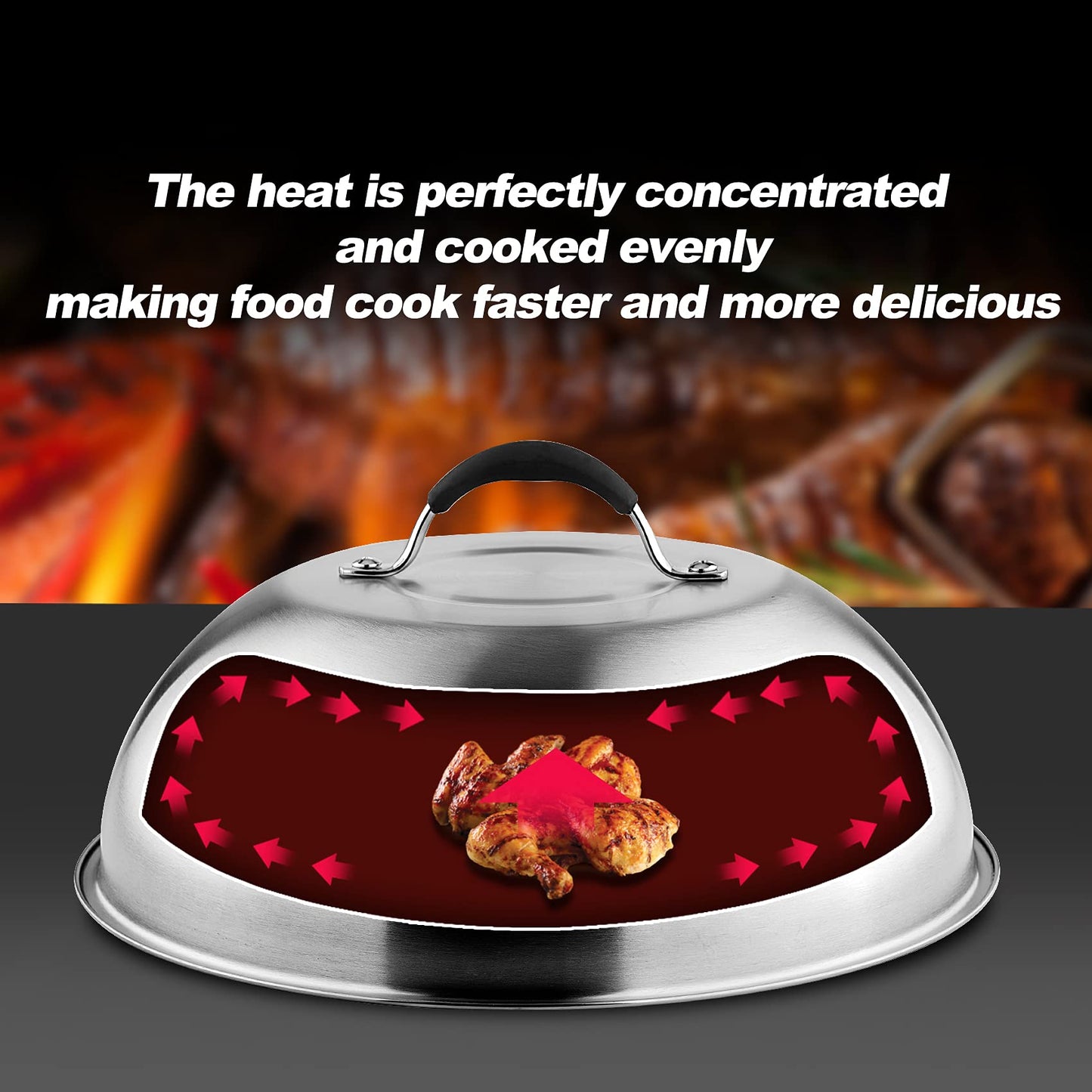 only fire Stainless Steel Griddle Accessories Kit Chesse Melting Dome Steaming Cover for Flat Top Griddle Grill Indoor or Outdoor, 2pcs - 9"&12"