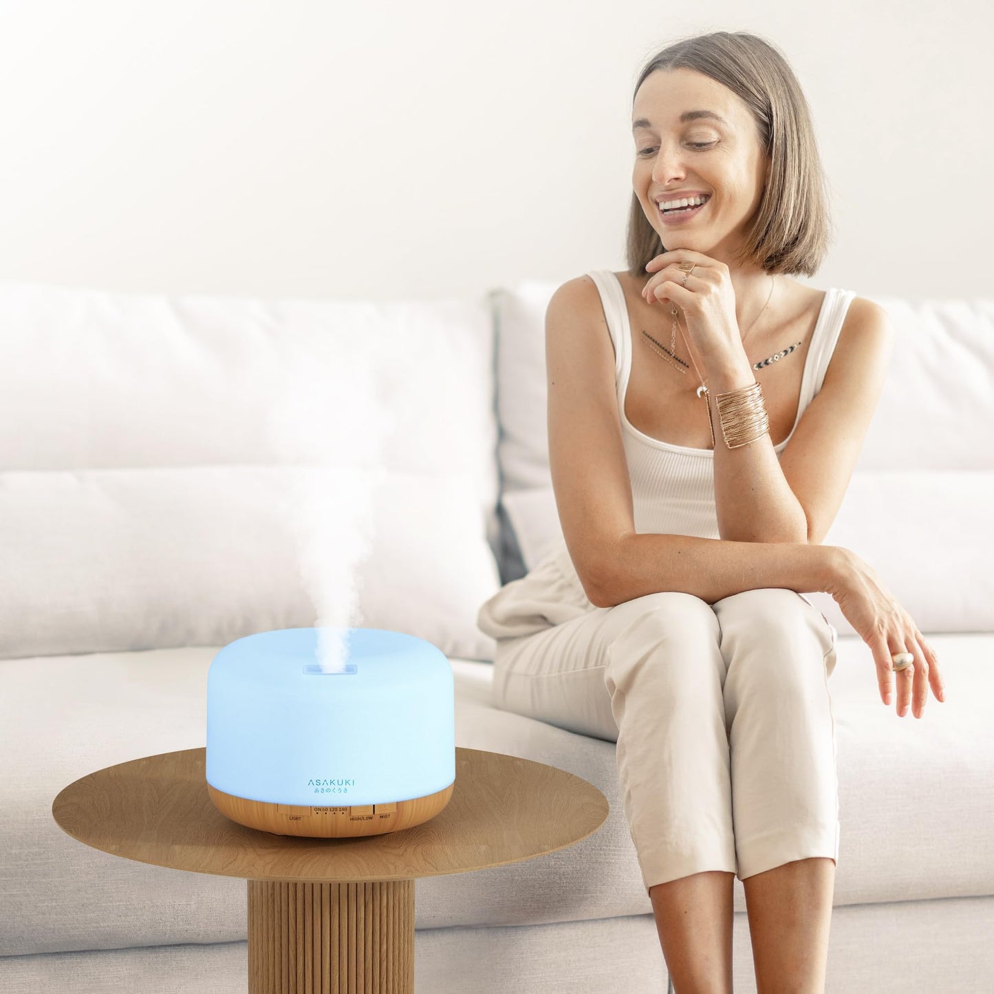 ASAKUKI 500ml Essential Oil Diffuser, 5 in 1 Premium Ultrasonic Aromatherapy Fragrant Oil Vaporizer Humidifier with Remote Control, 3 Timer and Auto-Off Safety Switch, 7 LED Light Colors