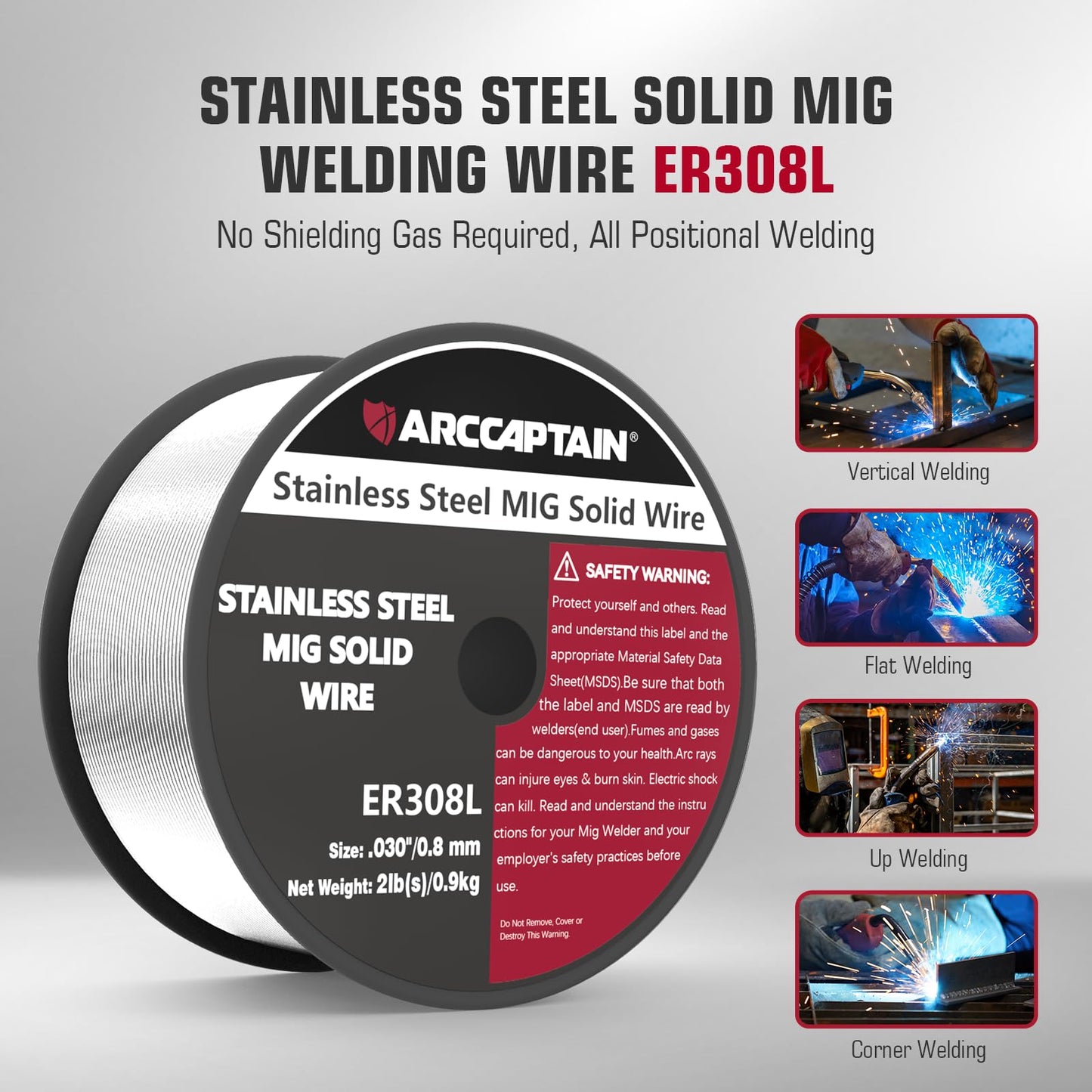 ARCCAPTAIN Stainless Steel MIG Solid Wire ER308L, 030-Diameter 2-Pound Stainless Steel Wire with Low Splatter Compatible with Lincoln Miller Forney Harbor MIG Welder