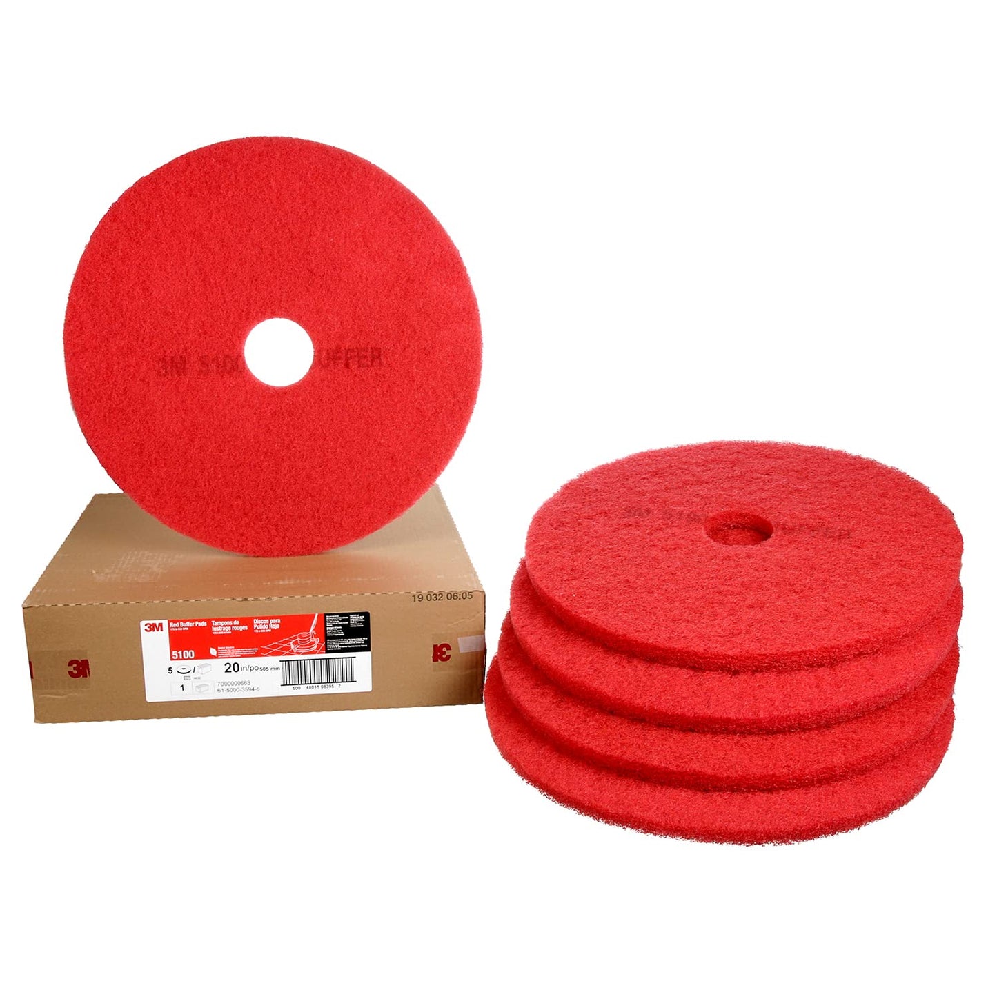 3M Floor Buffer Pad - 17 inch - Red 5100 - 5 Pads per case - Commerical Buffing