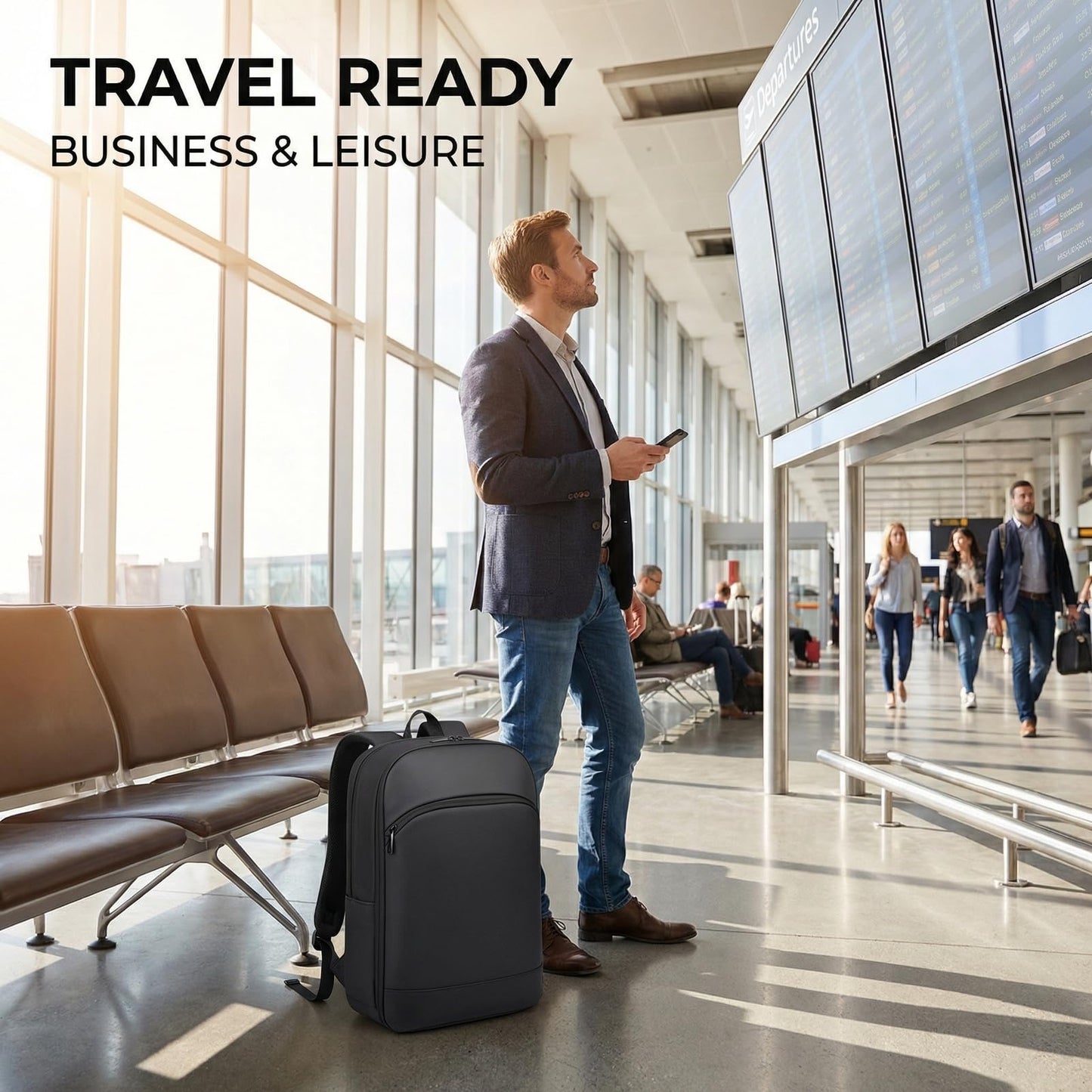 Expandable Laptop Backpack for Men, 15.6 Inch Business Computer Bag, Professional Backpack with Luggage Strap, Water-Resistant Daypack for Office, Travel & Commute (Black)