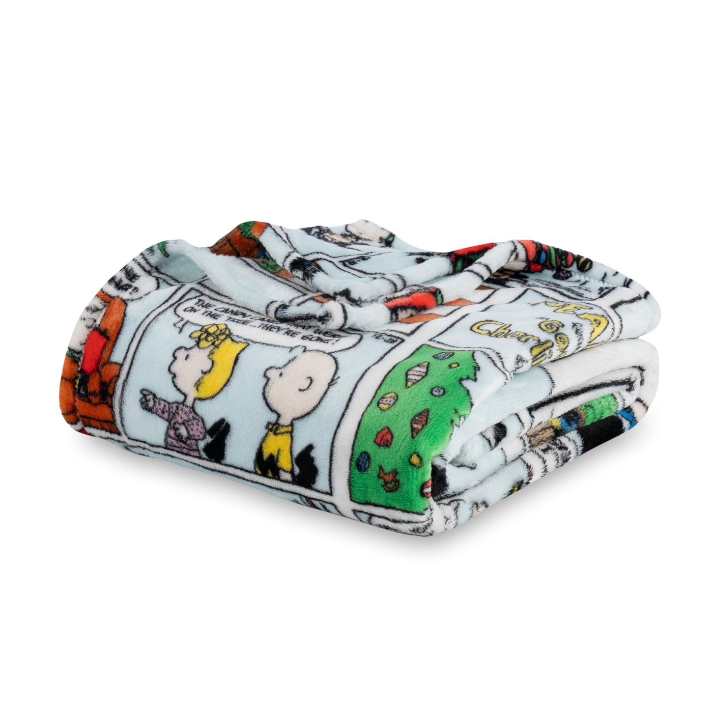 Berkshire Blanket Peanuts® VelvetLoft® Cute Character Snoopy Plush Kids Throw Blanket, Peanuts Christmas Comic Strip Colorized White (50in x 60in)