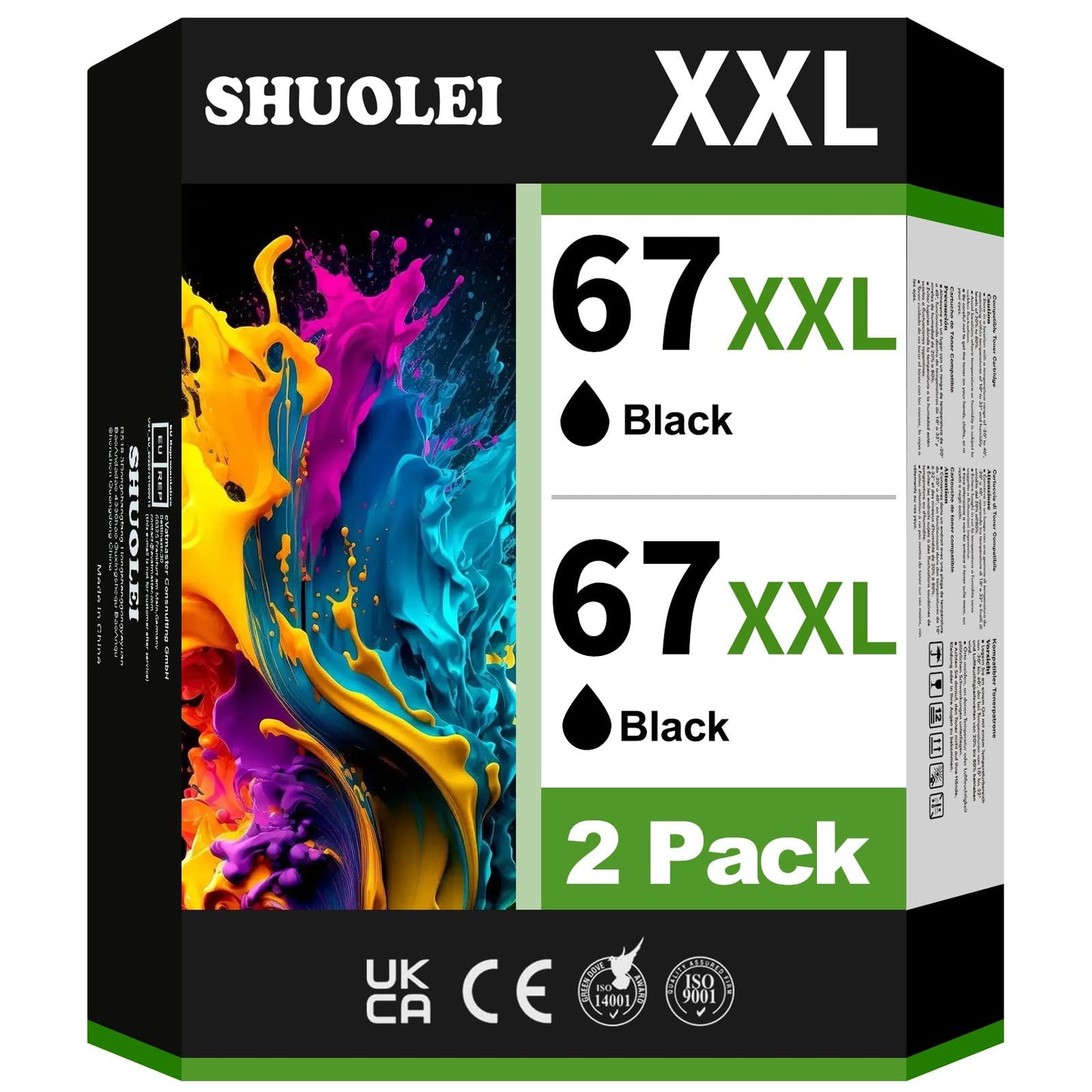 67XL Black Ink Cartridge Replacement for HP Ink 67 for HP67 HP67XL 67XXL use with for HP DeskJet 4155e Ink Cartridges Deskjet 2755e Ink Cartridges 4155 2700 Envy 6055 6000 Printer 67XL Black 2-Pack