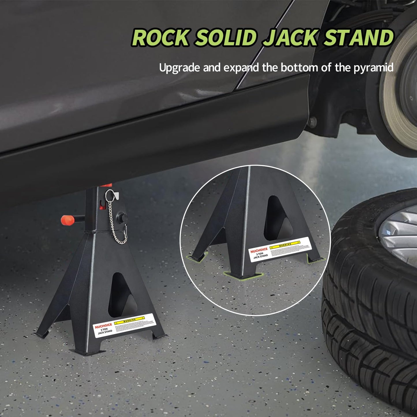 NUCHOICE 3 Ton Jack Stands with Double Locking Pins, Heavy Duty 6,600 lbs Capacity, Pair for Lifting SUVs, Pickup Trucks, Cars, UTVs/ATVs