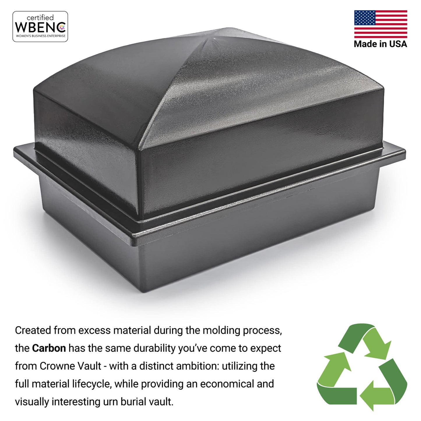 Crowne Vault Recycled Urn Vault for Underground Burial | Fortified Urn Vaults to Hold Cremation Urns for Cemetery and Ground Burials | Made in The USA and Responsibly Manufactured (Coronet, Carbon)
