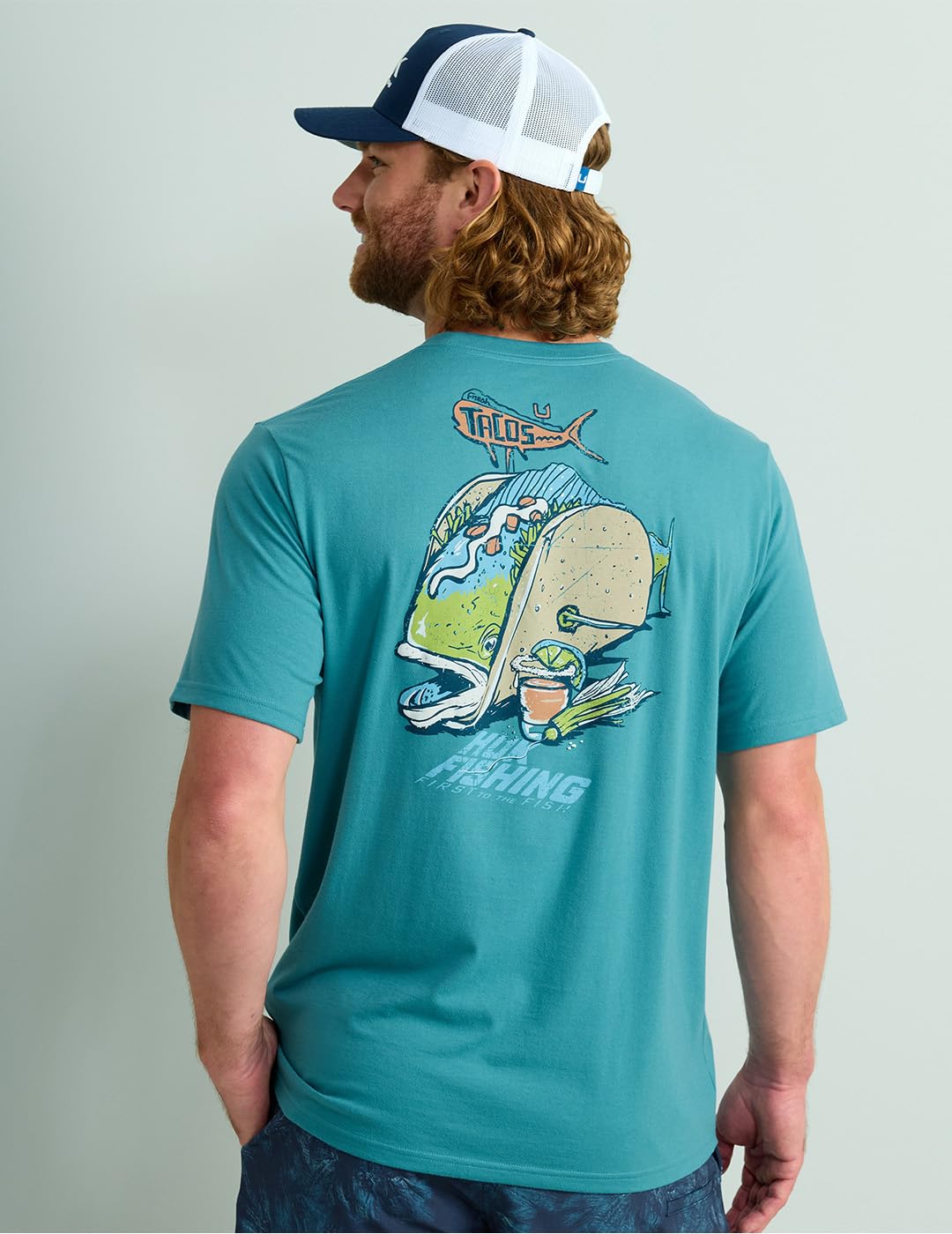 HUK Men's Short Sleeve Performance Tee, Fishing T-Shirt, Taco Shot - Storm Blue, Large
