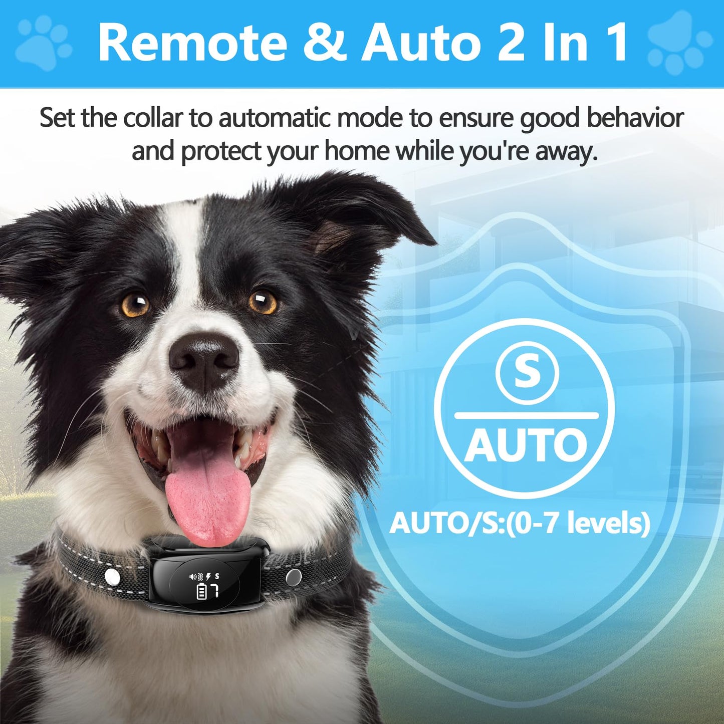 Bark Collar, Dog Training Collar with Remote, Barking Collar with 4 Modes 7 Sensitivity & 5 Sounds, IPX7 Waterproof Bark Collar for Large Medium Dog 15-120LBS