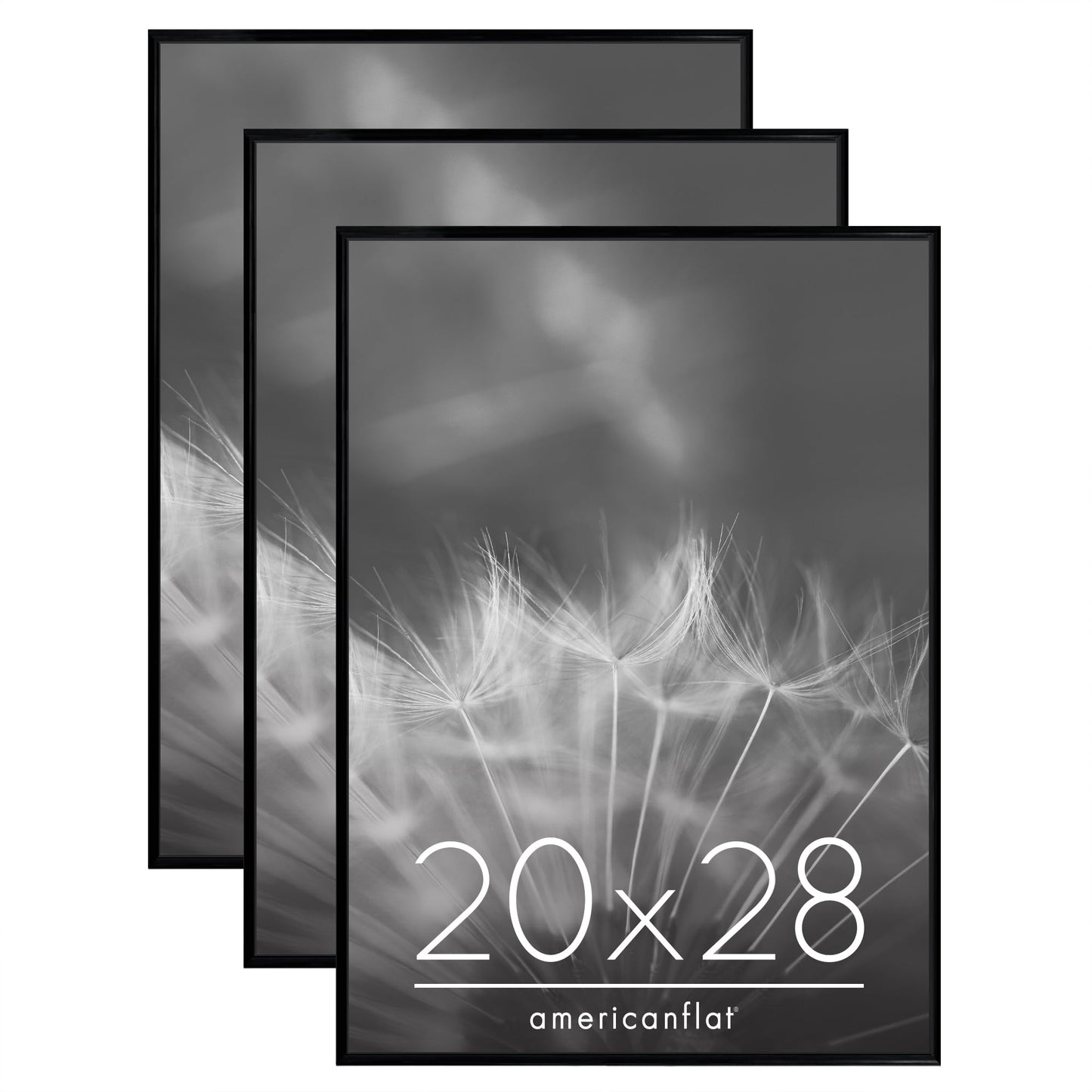 Americanflat 20x28 Picture Frame with Polished Front Cover - Set of 3 - Slide-In Photo Frame with Buildable Molding - Fusion Collection - Picture Frames for Wall Display - Black