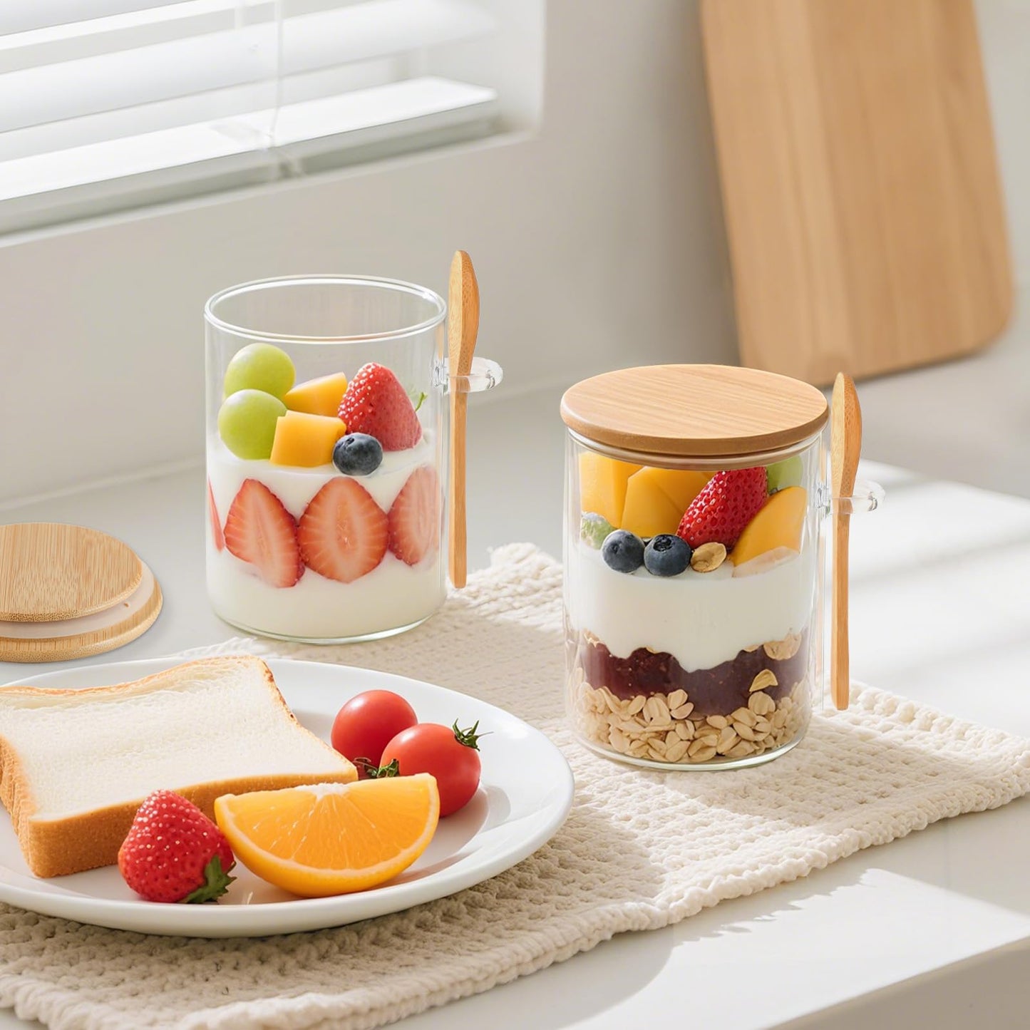 TBWIND 6-Pack 16oz Overnight Oats Jars with Lids and Spoons, Reusable Yogurt Containers with Labels, Glass Food Storage Jars for for Chia Seed Pudding, Salad, Cereal, Coffee, Dry Snacks, Seasoning