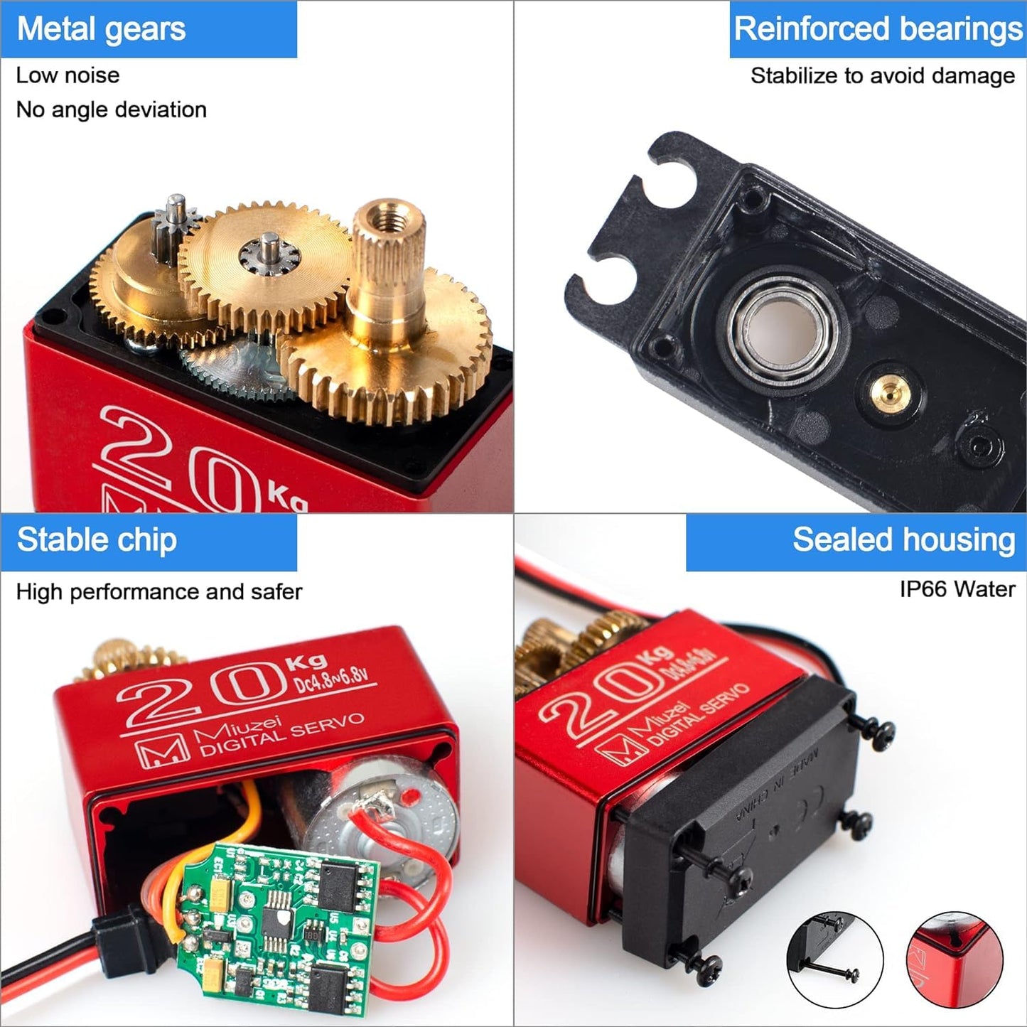 Miuzei 20KG Servo Motor High Torque Digital Servo Metal Waterproof Servo for R/C Car Robot, DS3218 Control Angle 270° (4)