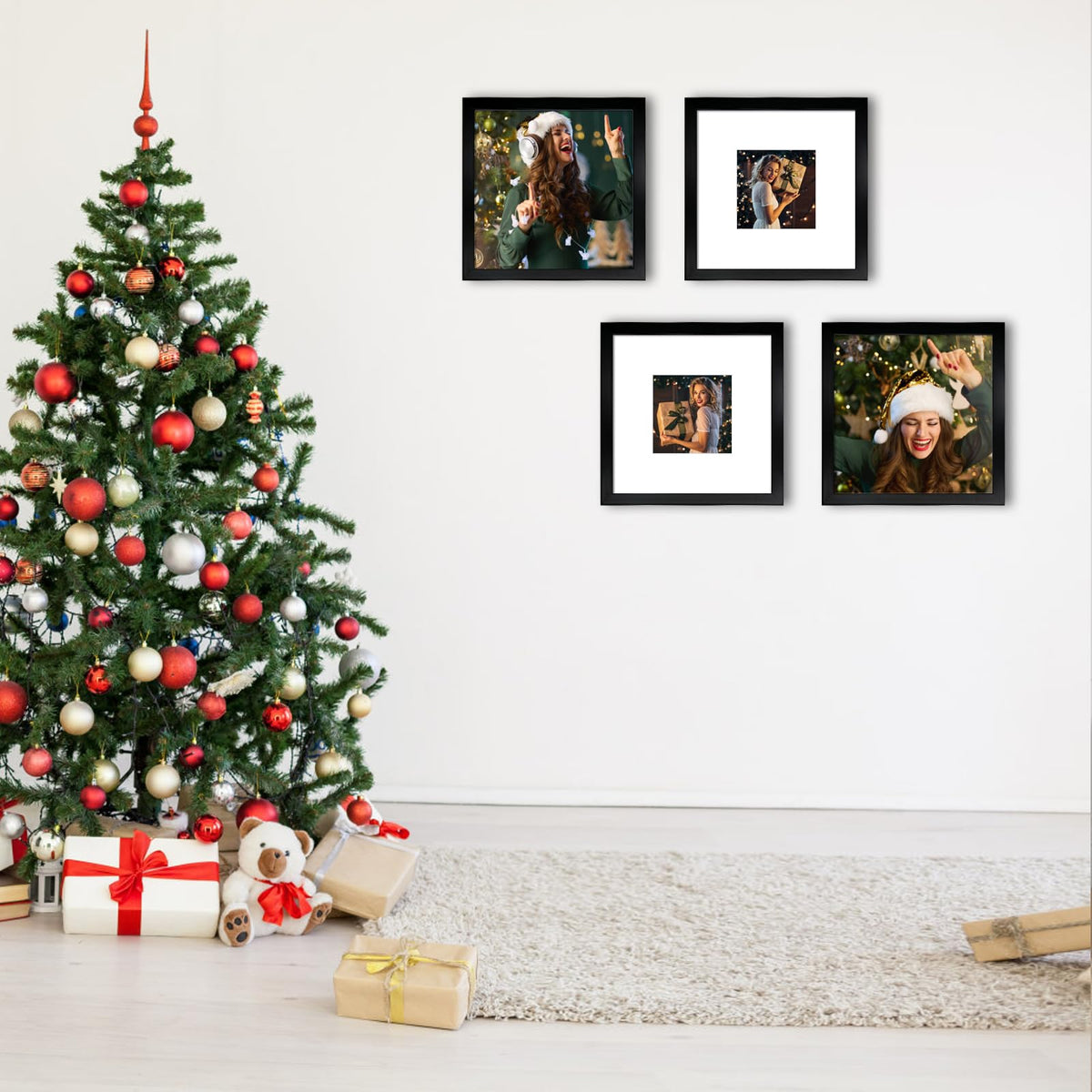 BSRHOME 12x12 Black Picture Frame Set of 9,Display Pictures 8x8 with Mat or 12 x 12 without Mat,Multi Collage Gallery Square Photo Frames for Wall or Tabletop