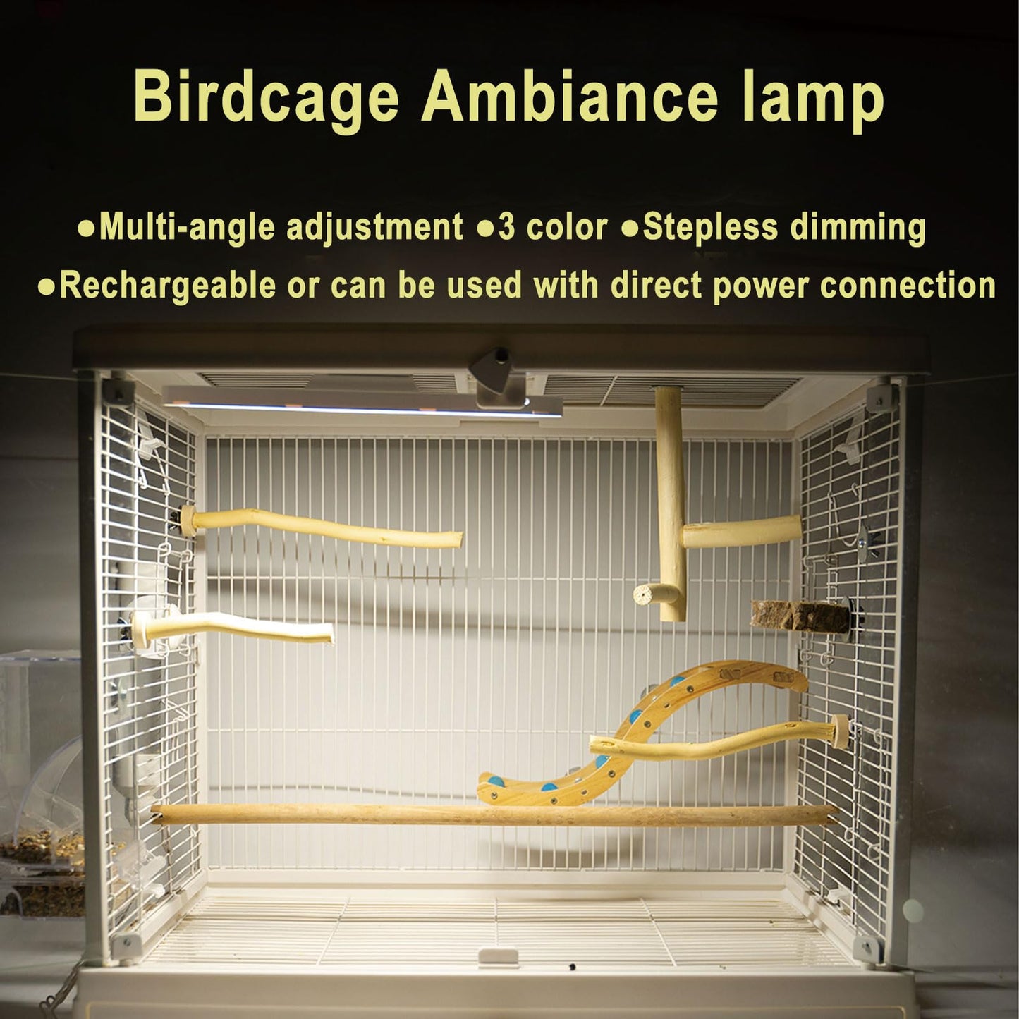 KFPSHLQE Bird Lighting, Bird Cage Light, Stepless Dimming Timed Light Off, Dual Use, Three Adjustable Color Temperatures, for Pet Cage