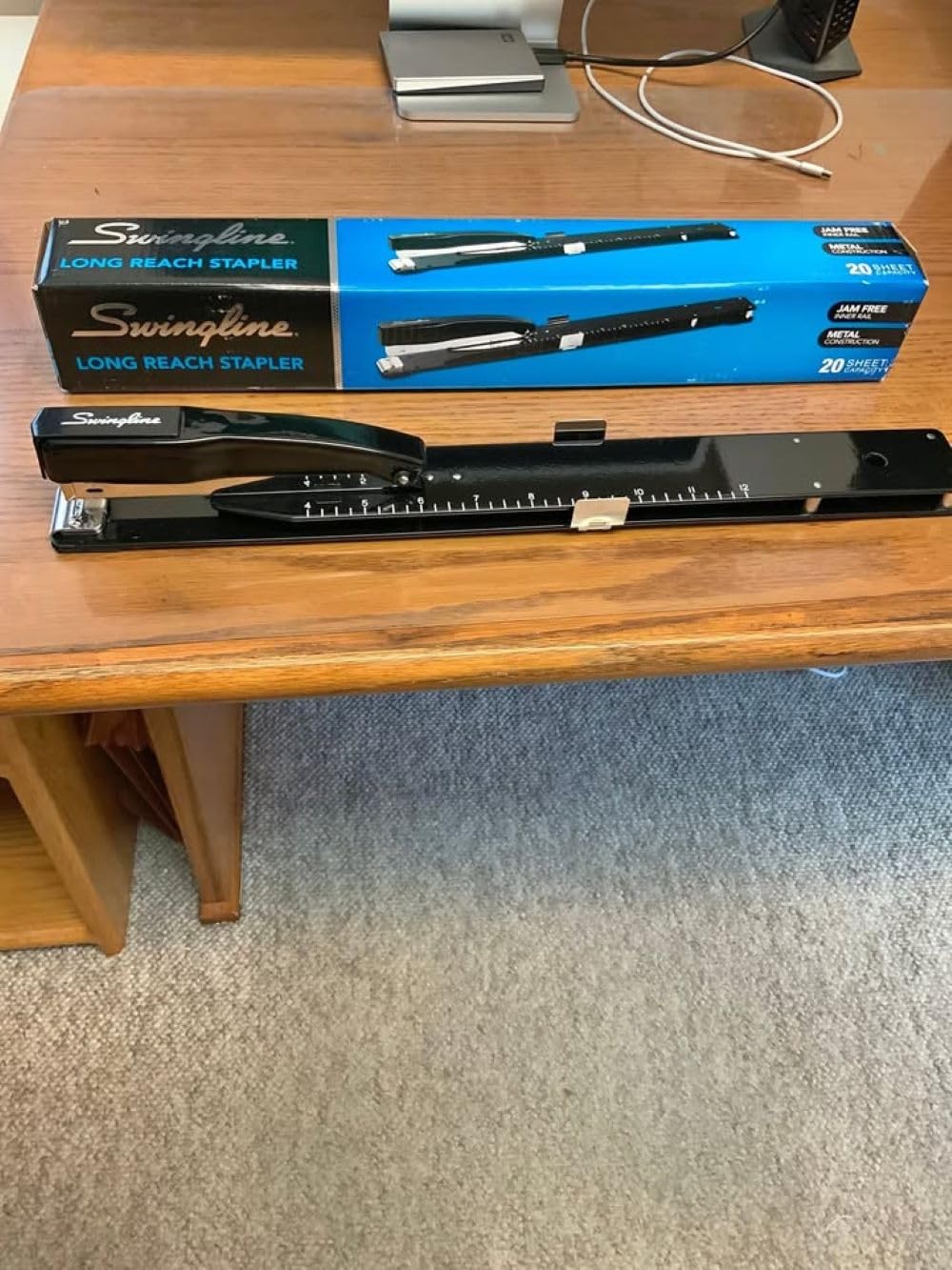 Swingline Long Reach Stapler with Built-in Ruler and Adjustable Locking Paper Guide, Black (7471134121)