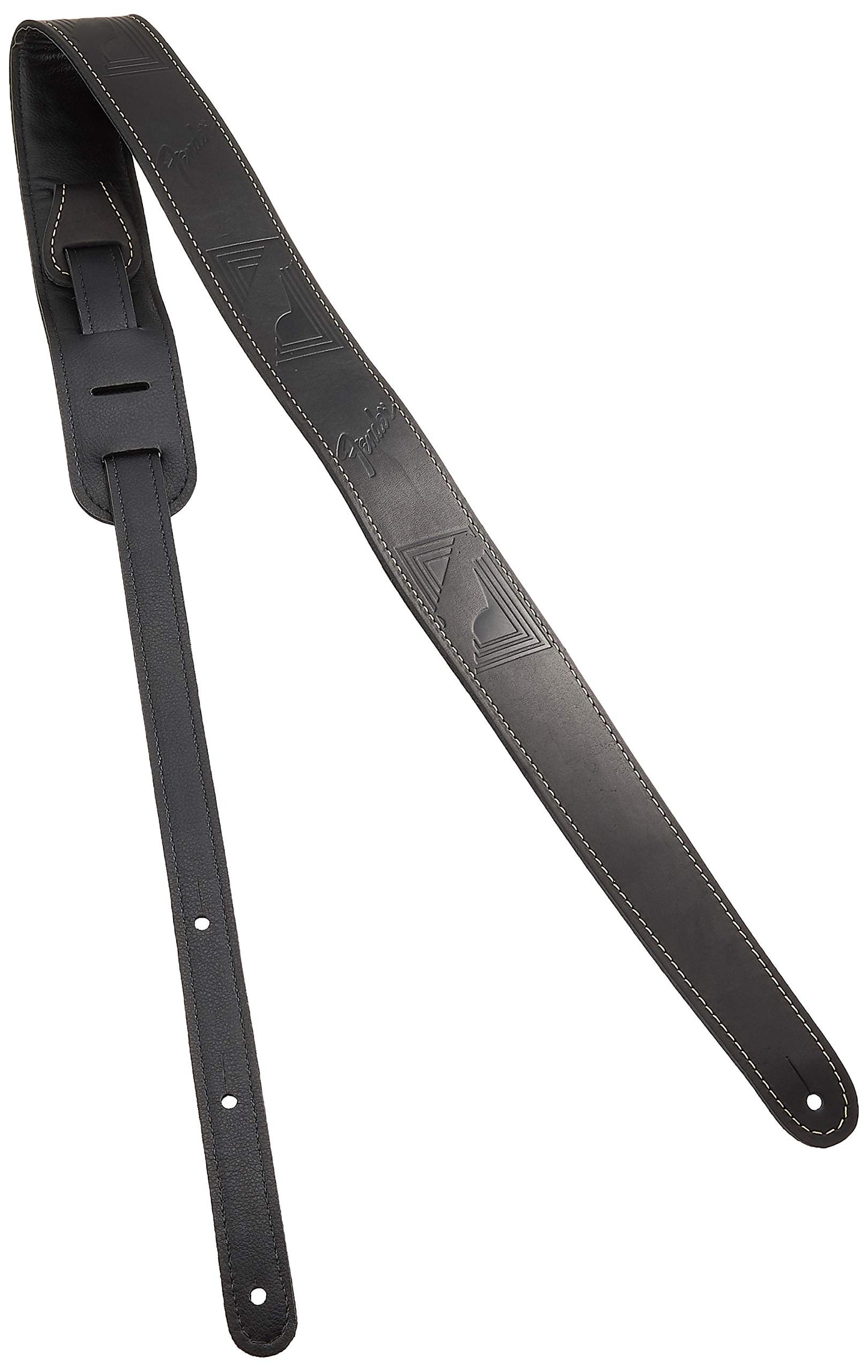 Fender 099-0681-006 Monogrammed Leather Strap - Black Leather with Tooled Fender Logos
