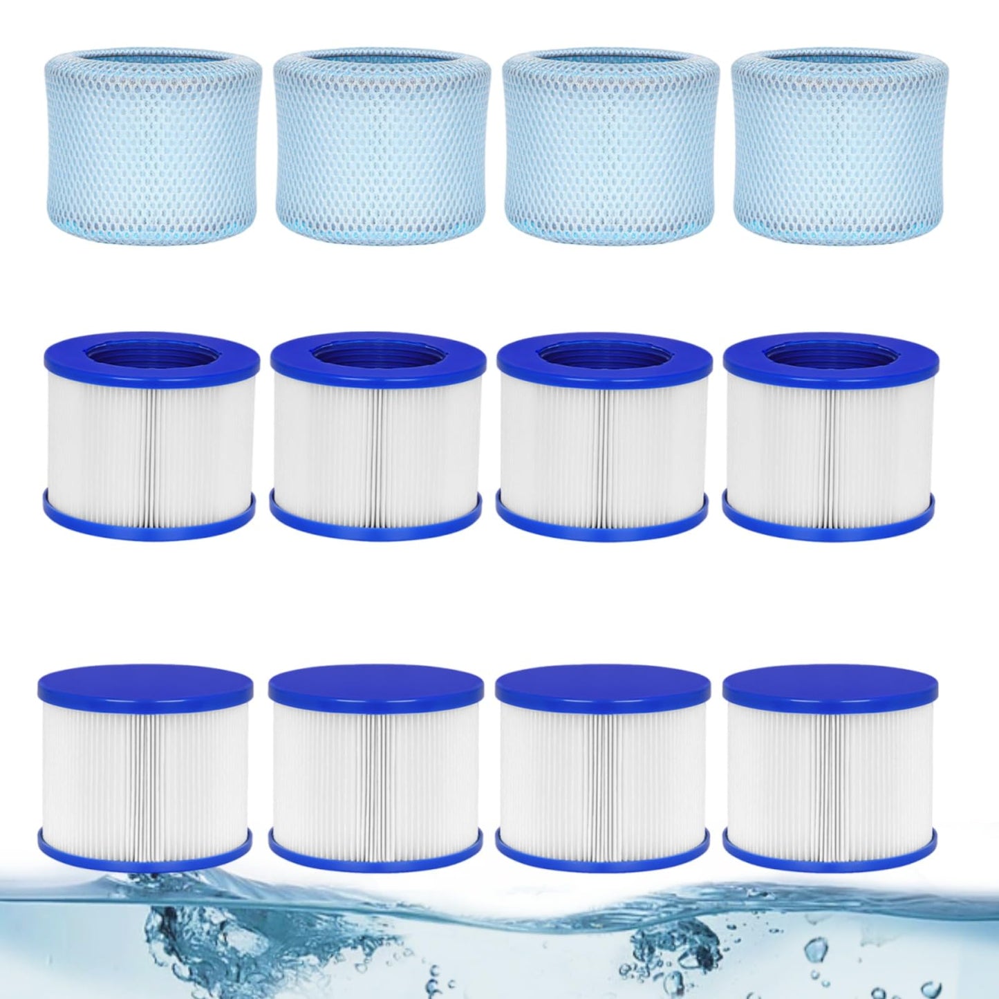 Hot Tub Replacement Filter Cartridges, for Inflatable Hot Tubs & Massage Pools, Screw-in Hot Tub Filter, Compatible with All RELXTIME, ALEKO, Wejoy, Aquaspa Hot Tub (8 Filters + 4 Filter Bags)
