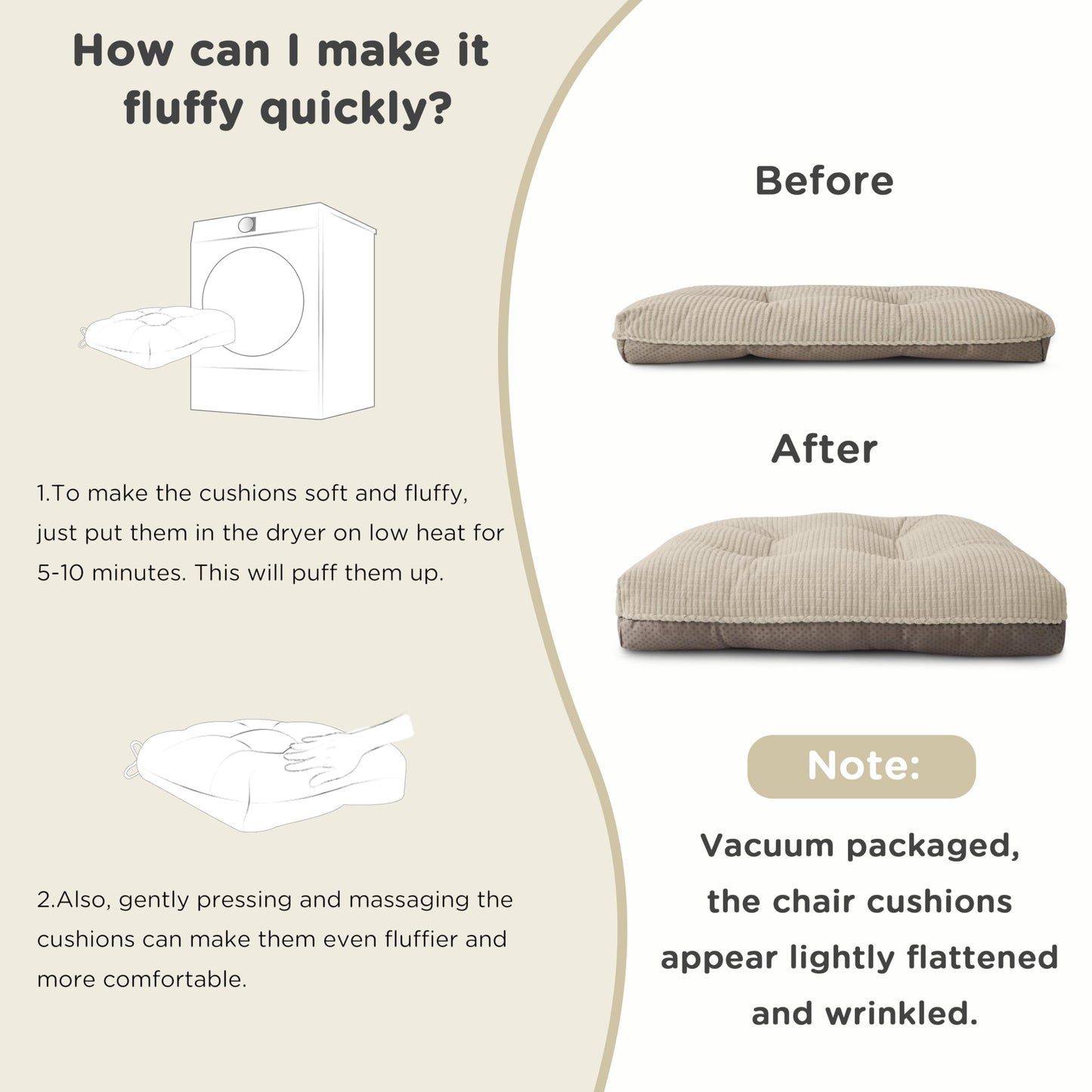 AddGrace Dining Chair Cushions Set of 4 Non-Slip Bottom Kitchen Chair Pads with Ties for Indoor Kitchen Furniture Comfy Soft Seat Cushions for Dining Room 18 x 16 x 3inch Cream