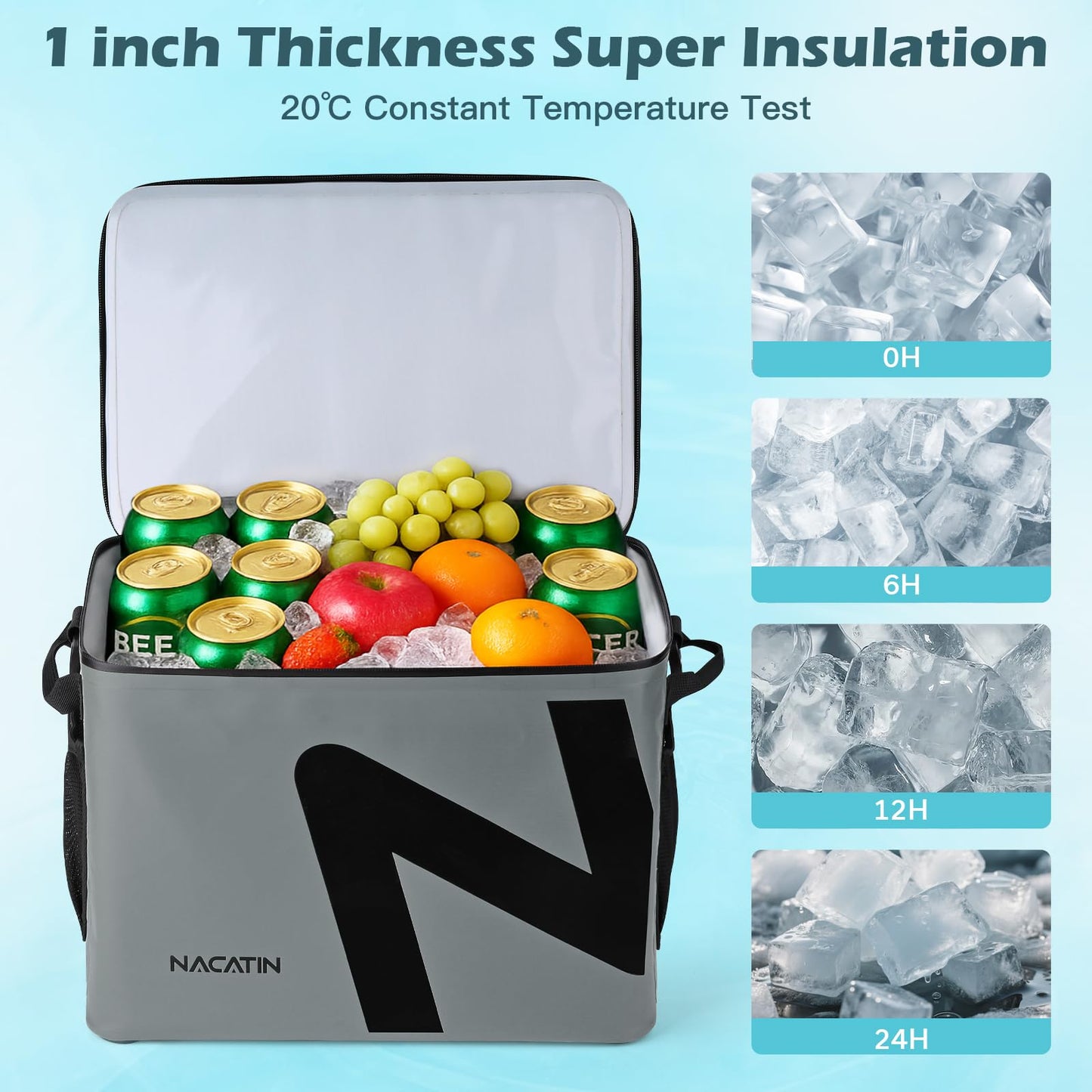 Cooler Bag, Large 5-Layer Leakproof Insulated Cooler with Bottle Opener, Removable Inner Liner Cooler Bag for Travel, Camping, Picnic, Paddle Board