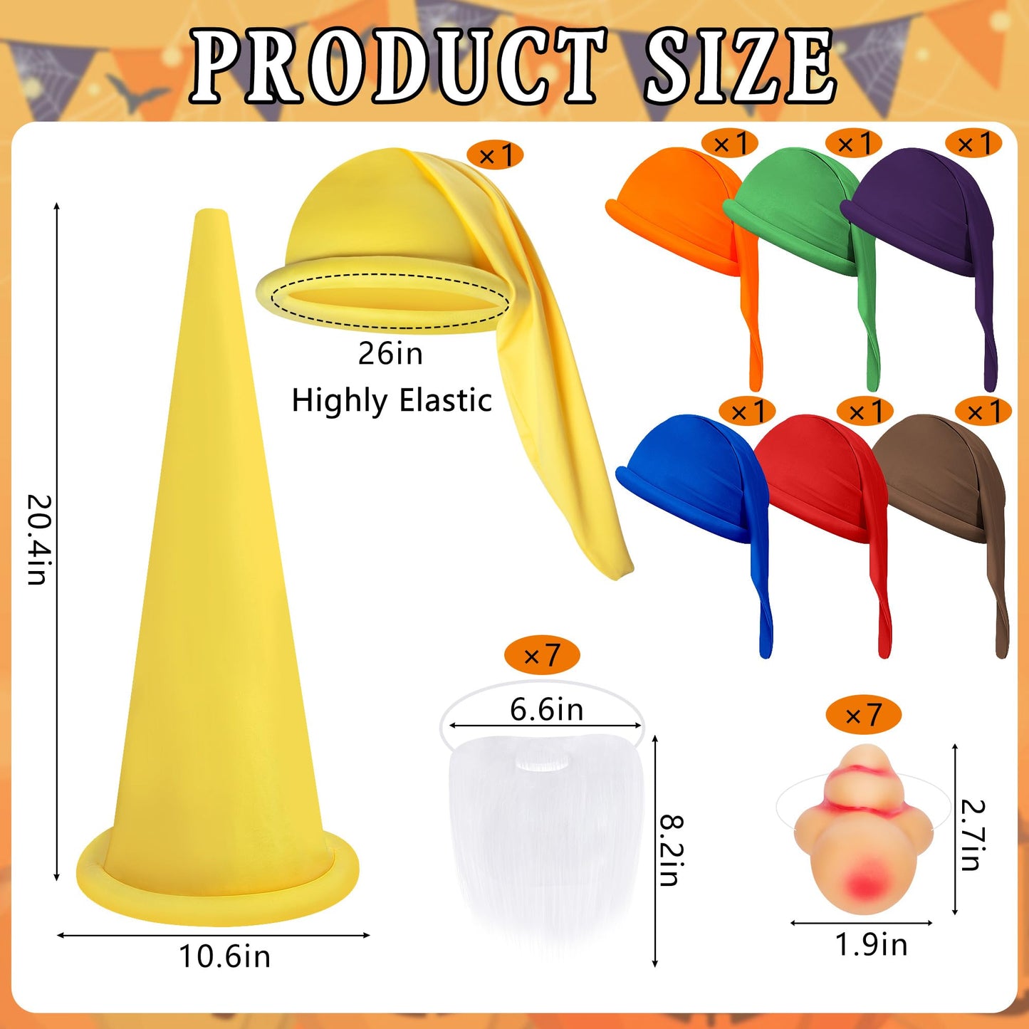 21Pcs Halloween Dwarf Costume Accessories, Colorful Dwarf Hats Set with Large Nose and White Beard,Christmas Cosplay Party