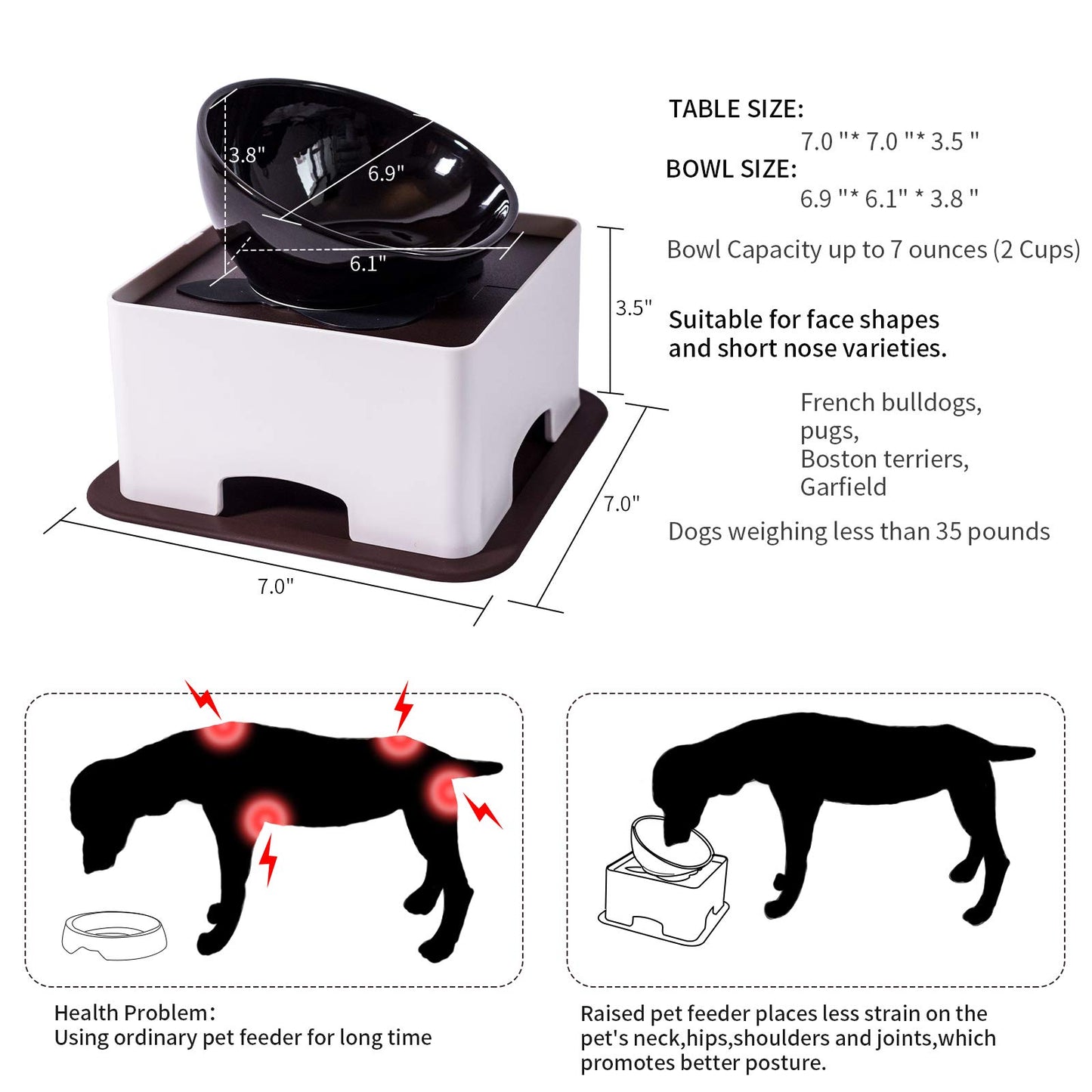 WZ PET Raised Tilted Dog Feeding Bowl,Elevated Ceramic Dog Bowls Set Anti-Slip,Standing Pet Feeding Dish for Small Medium Dogs and Cats,Black