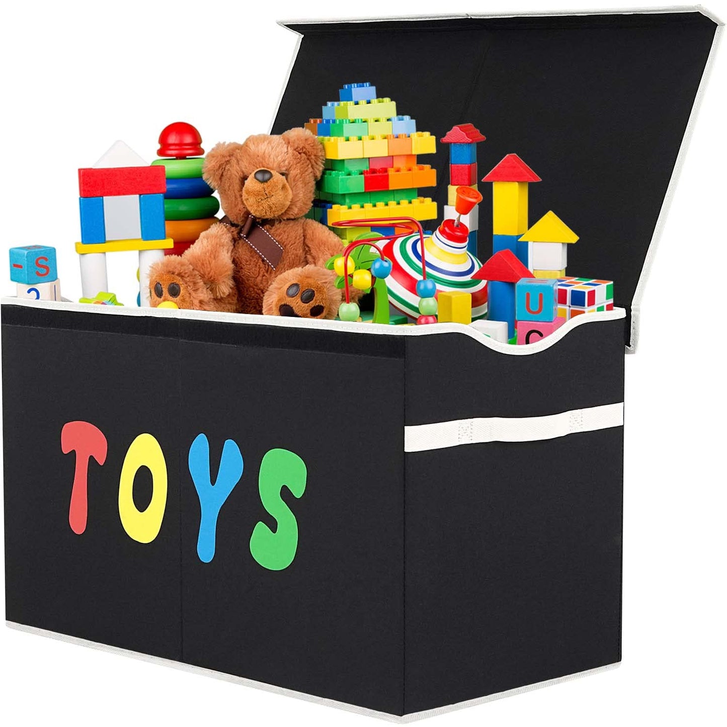 YOLOXO Toy Box Chest, Collapsible Sturdy Storage Bins with Lids, Extra Large Kids Toy Storage Organizer Boxes Bins Baskets for Kids, Boys, Girls, Nursery Room (New Black)