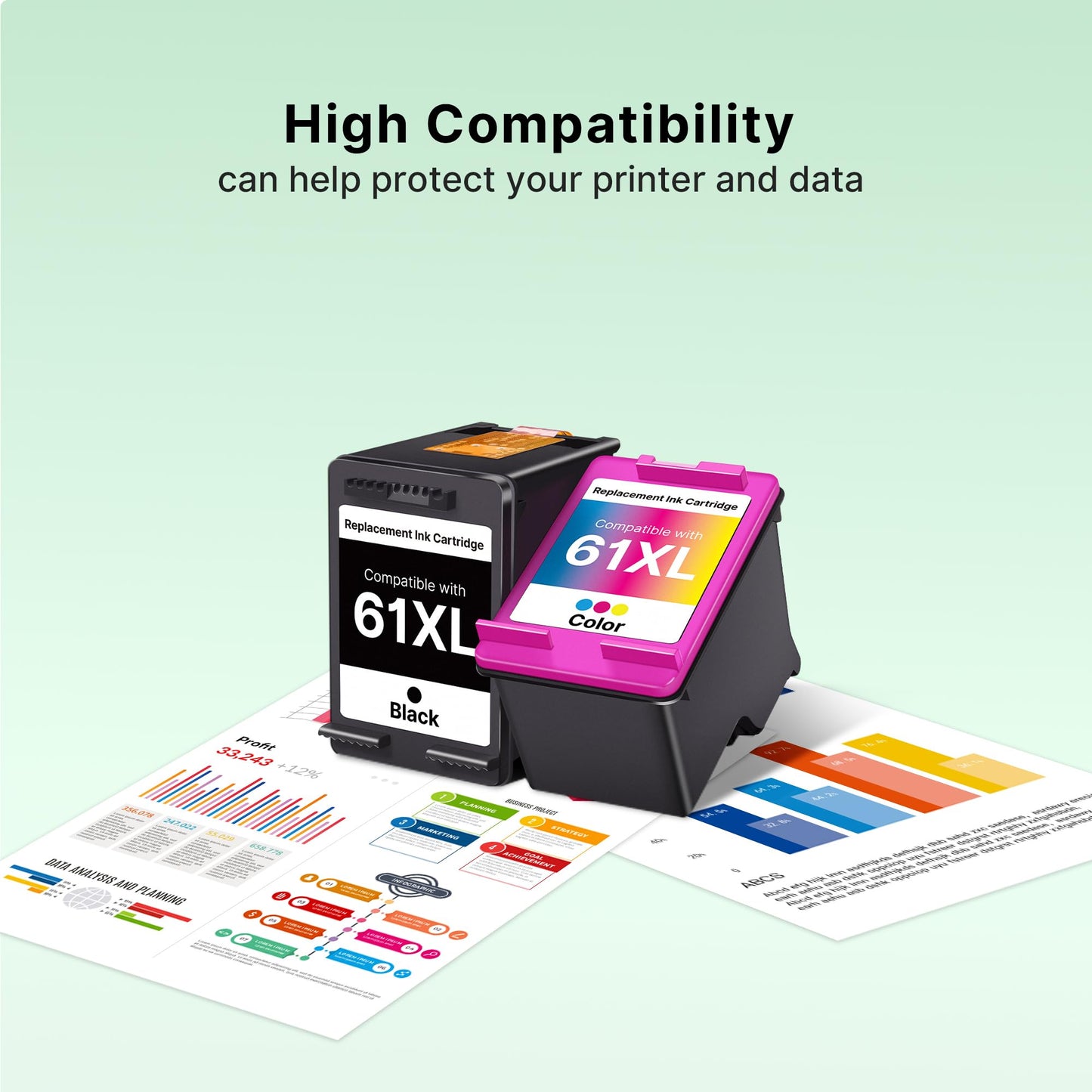 61XL Ink Cartridge Remanufactured for HP 61XL Ink Cartridges for HP61 XL HP61XL Black/Colour for HP Deskjet 3050 1050 2050 2000 1510 1000 2510 2540 2541 2542 4636 4630 4640 4635 4500 5530 Printer